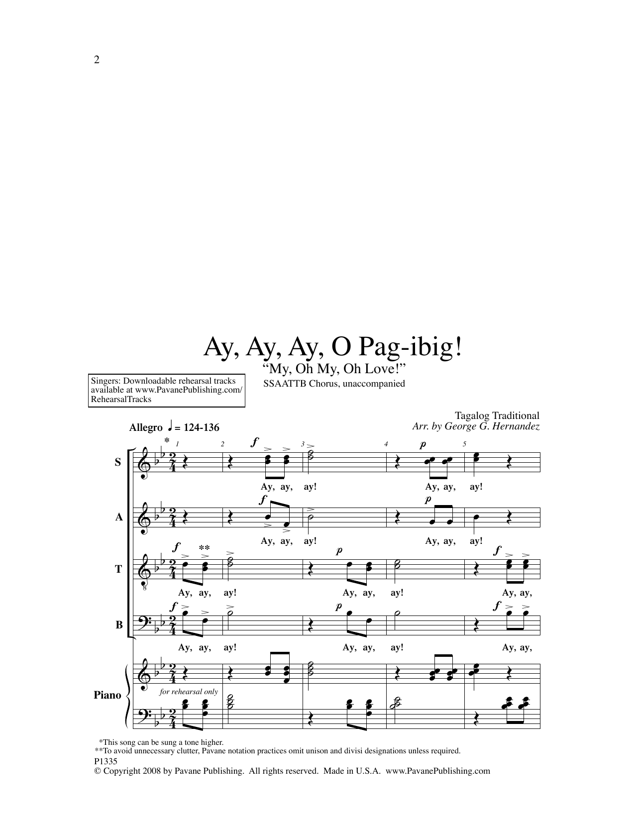 Download George Hernandez Ay, Ay, Ay, O Pag-ibig! Sheet Music and learn how to play SATB Choir PDF digital score in minutes