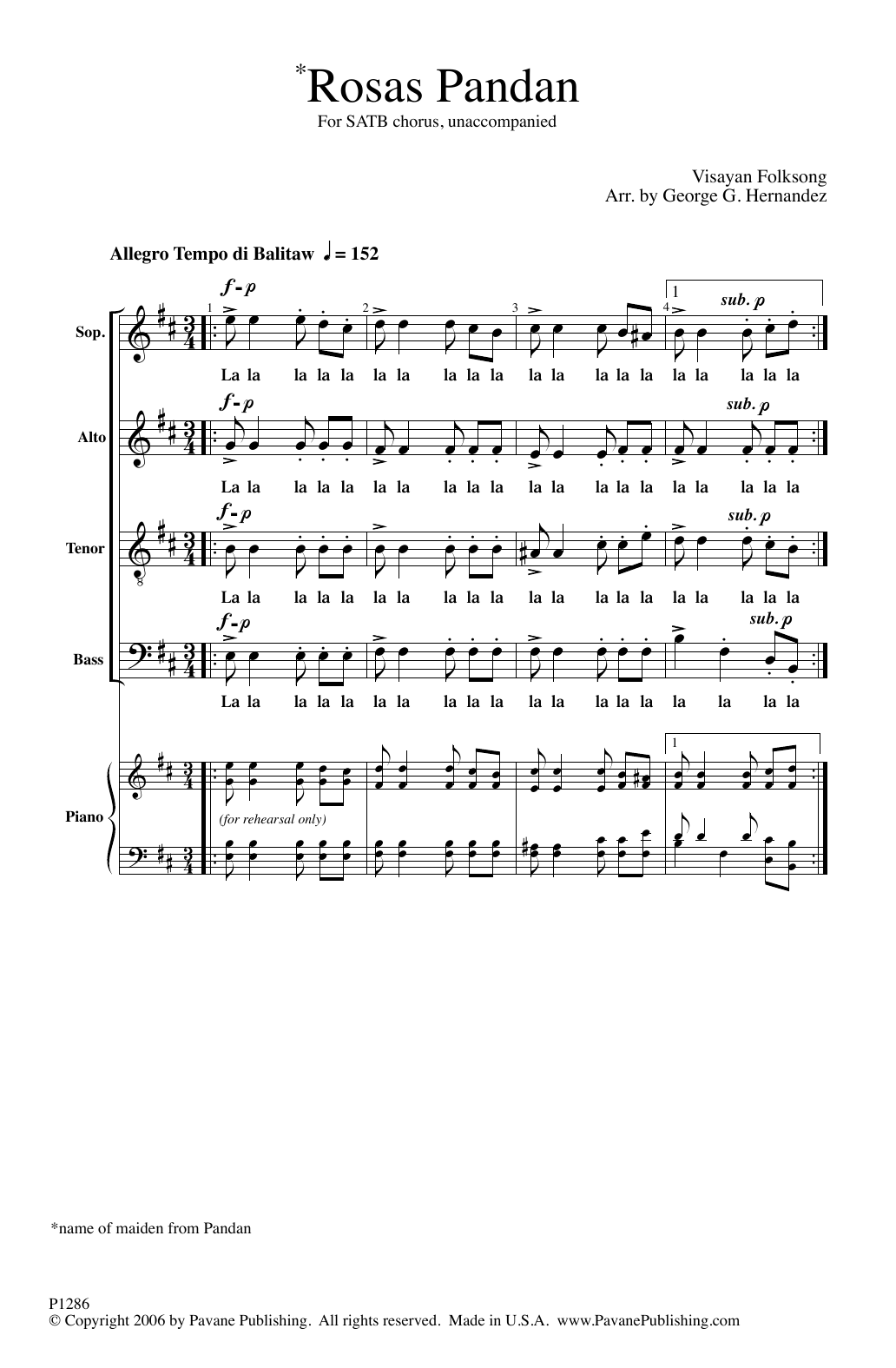 Download George Hernandez Rosas Pandan Sheet Music and learn how to play SATB Choir PDF digital score in minutes