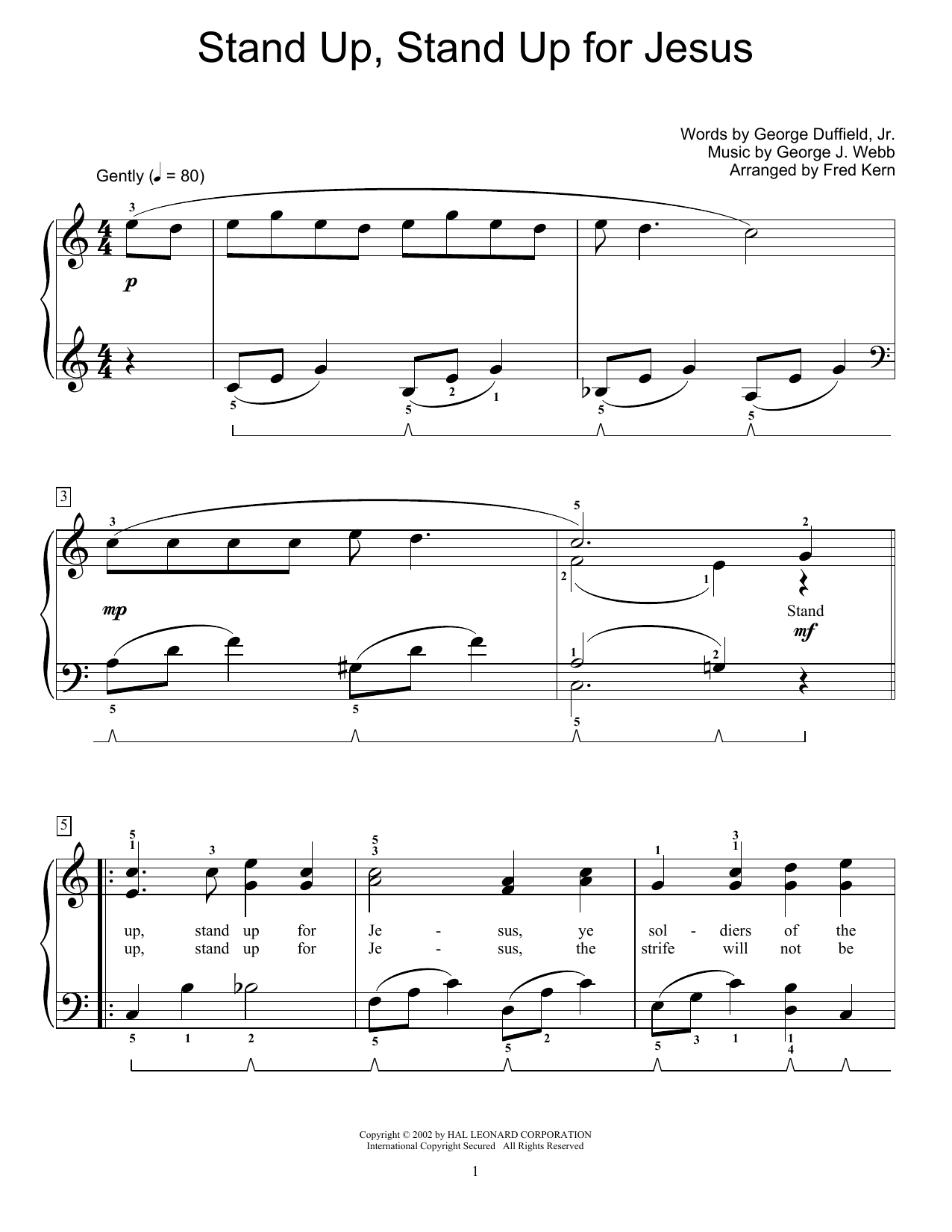 Download George J. Webb Stand Up, Stand Up For Jesus Sheet Music and learn how to play Educational Piano PDF digital score in minutes