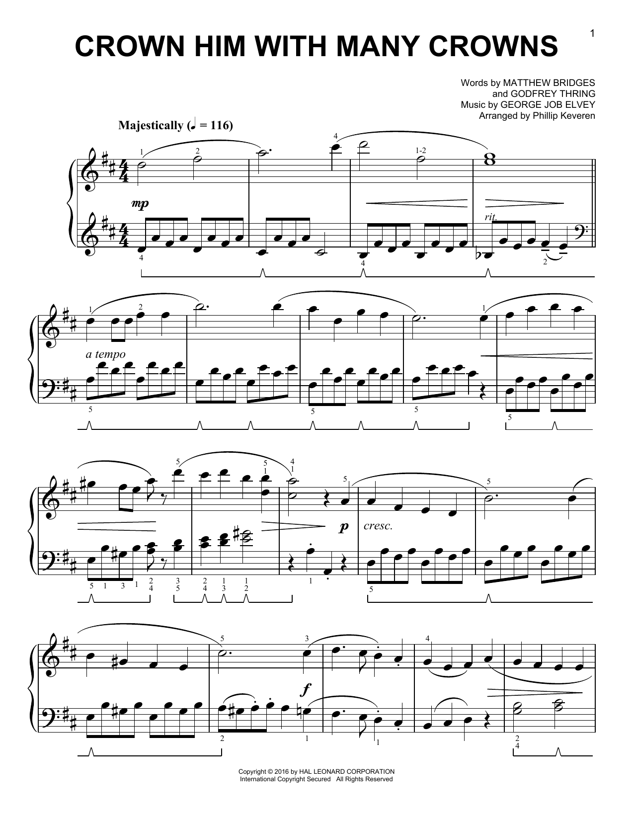 Download Matthew Bridges Crown Him With Many Crowns Sheet Music and learn how to play Easy Piano PDF digital score in minutes