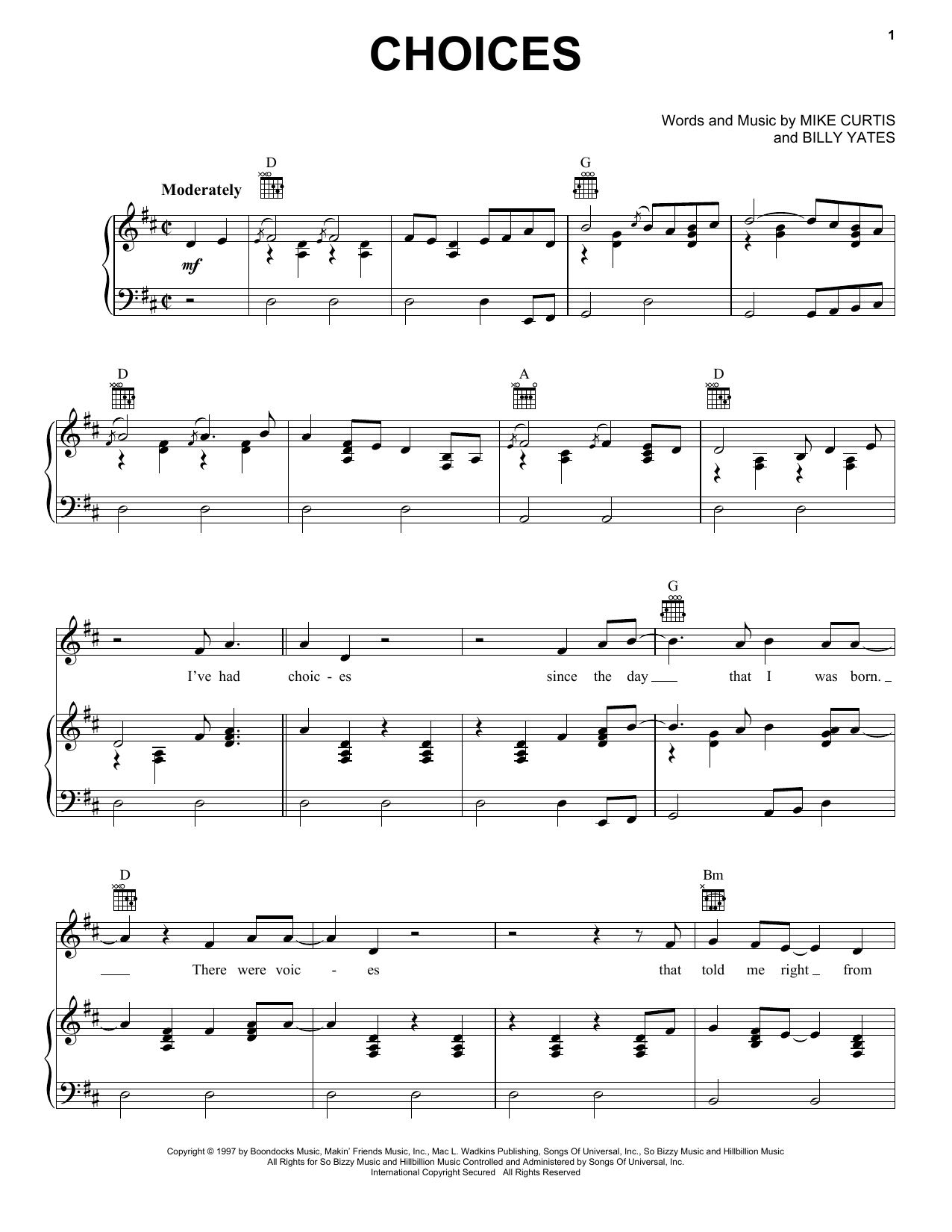 Download George Jones Choices Sheet Music and learn how to play Piano, Vocal & Guitar (Right-Hand Melody) PDF digital score in minutes