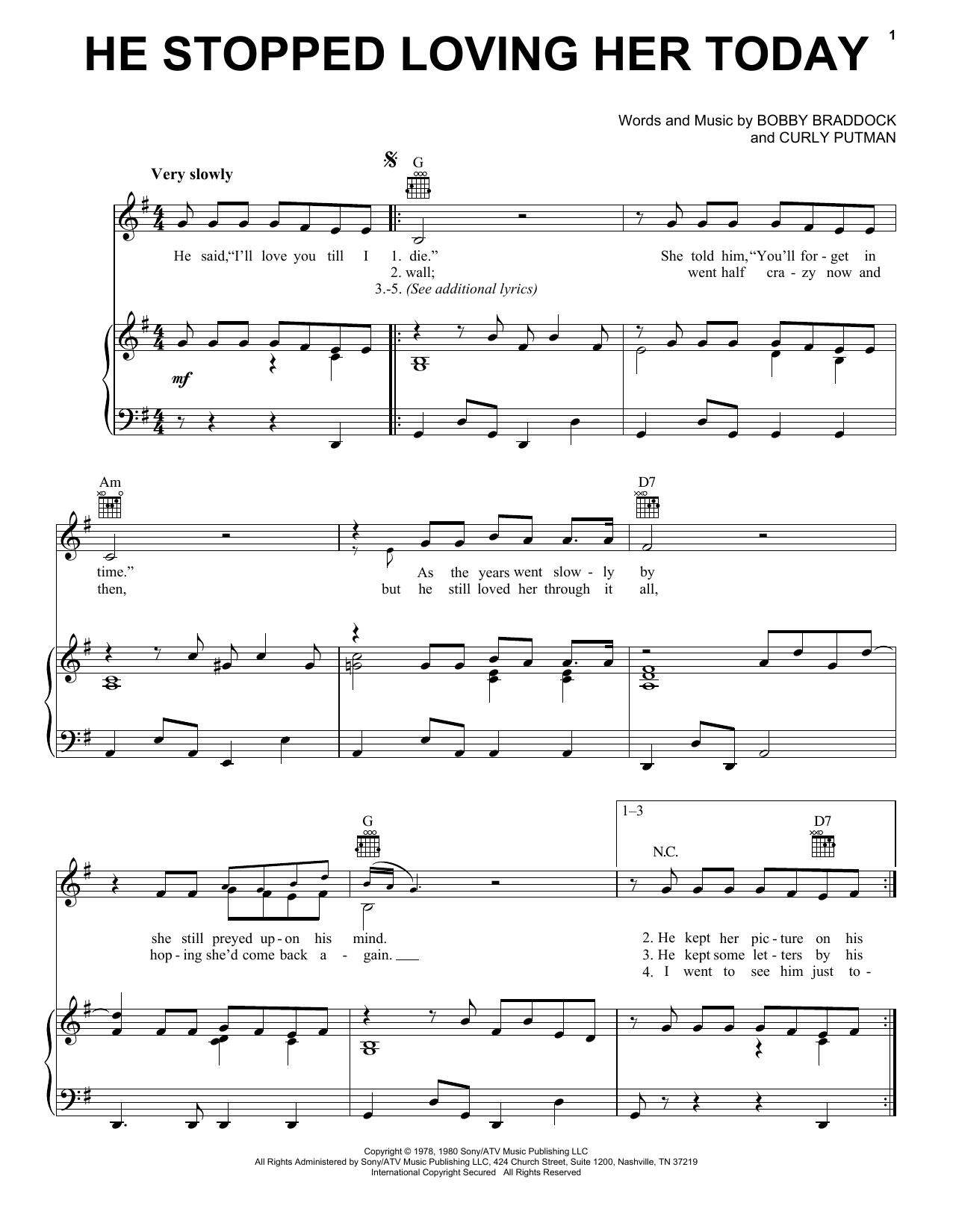 Download George Jones He Stopped Loving Her Today Sheet Music and learn how to play Melody Line, Lyrics & Chords PDF digital score in minutes