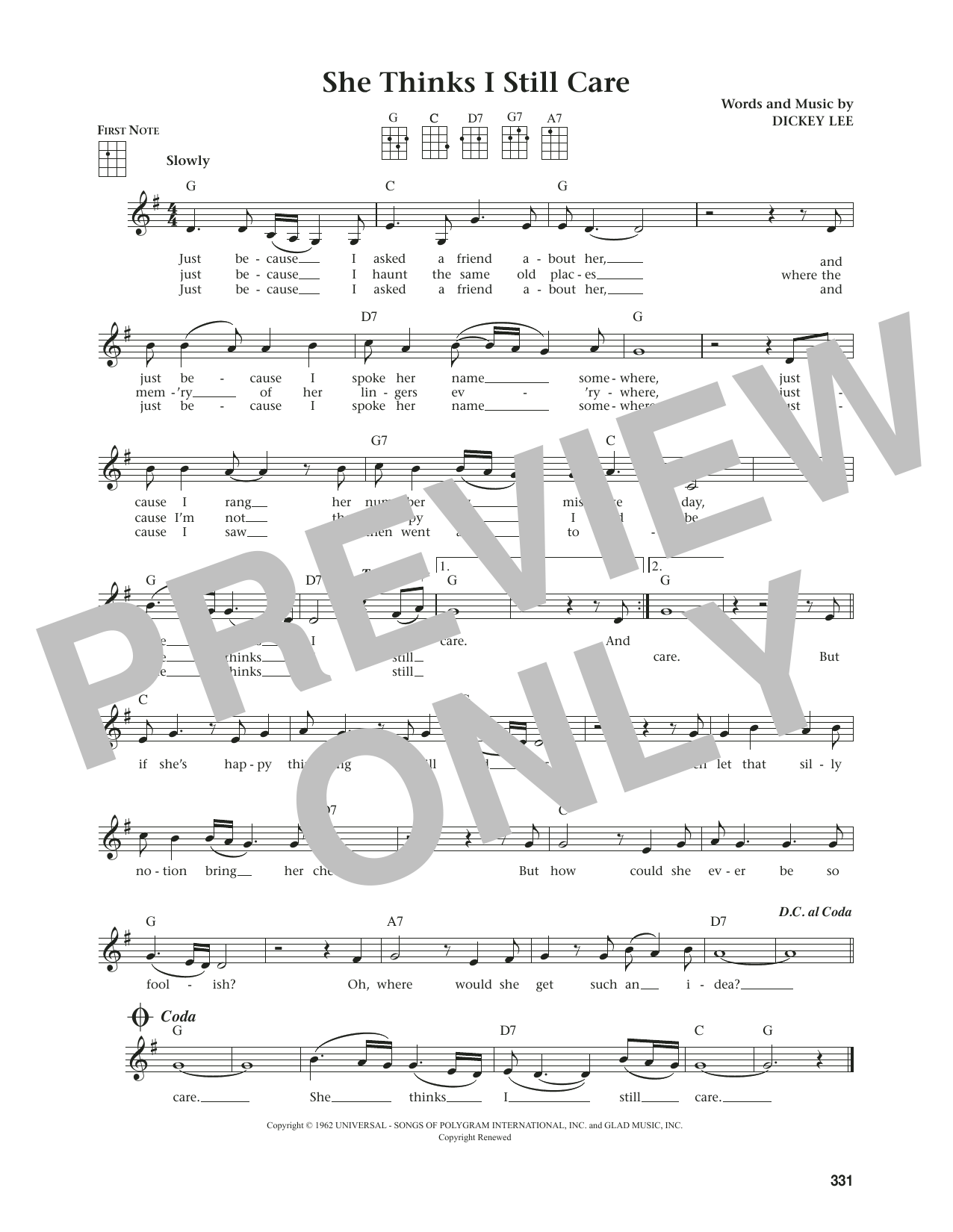 Download George Jones She Thinks I Still Care (from The Daily Ukulele) (arr. Jim Beloff) Sheet Music and learn how to play Ukulele PDF digital score in minutes