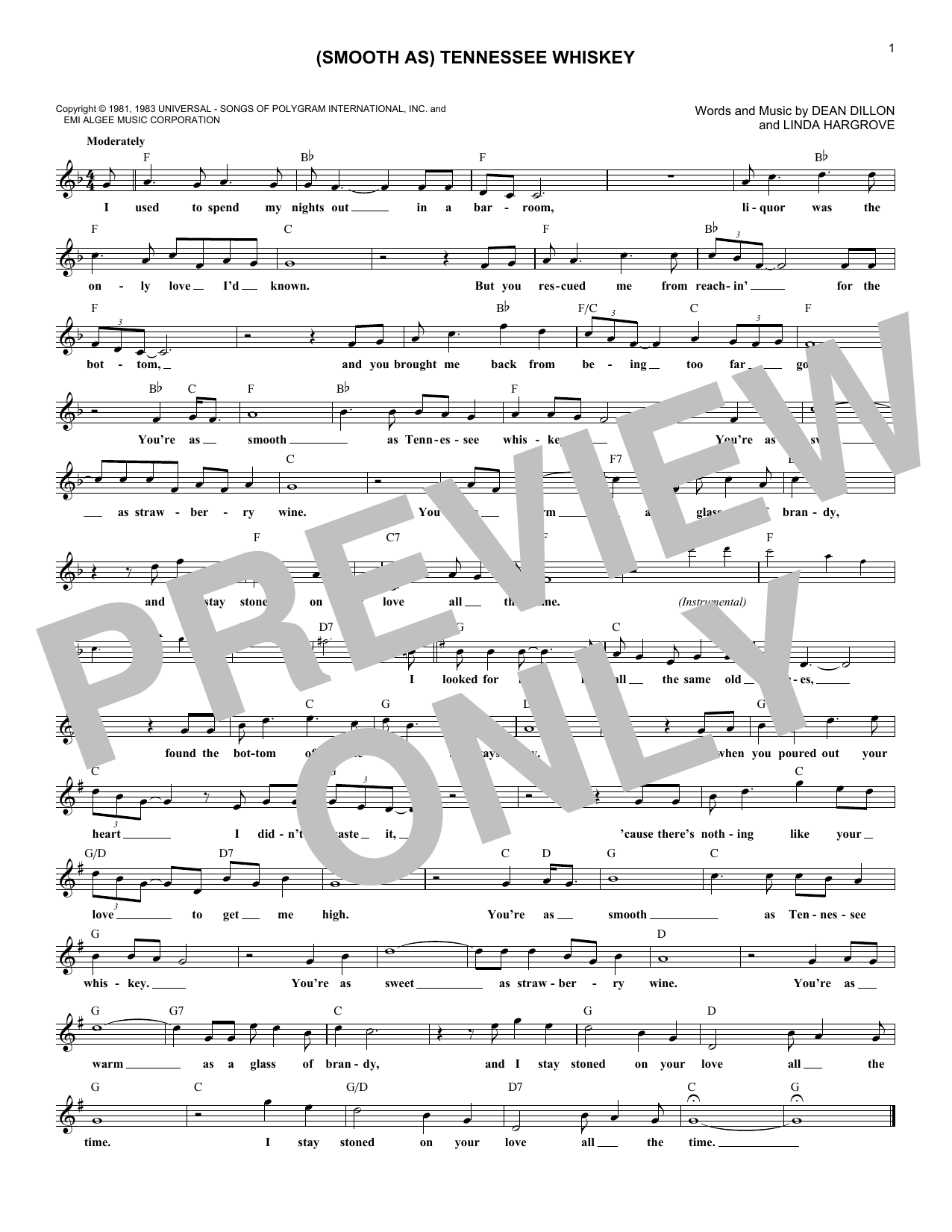 Download Chris Stapleton Tennessee Whiskey Sheet Music and learn how to play Lead Sheet / Fake Book PDF digital score in minutes