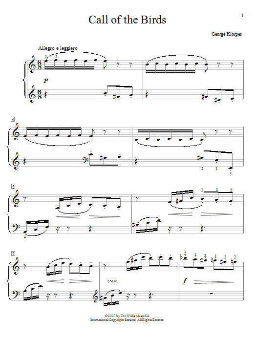 Download George Kiorpes Call Of The Birds Sheet Music and learn how to play Easy Piano PDF digital score in minutes