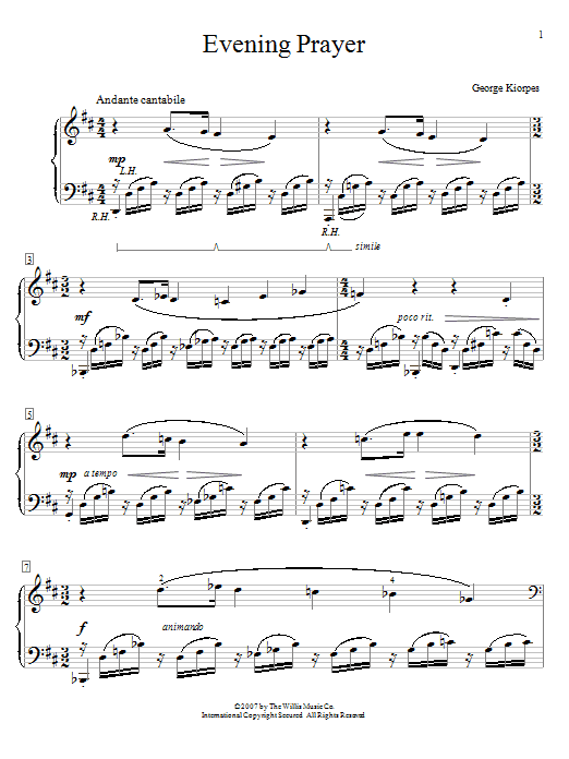 Download George Kiorpes Evening Prayer Sheet Music and learn how to play Easy Piano PDF digital score in minutes