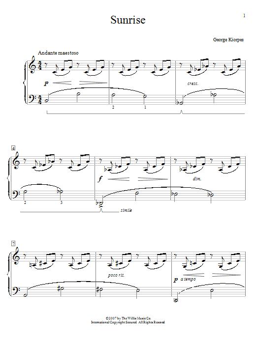 Download George Kiorpes Sunrise Sheet Music and learn how to play Easy Piano PDF digital score in minutes