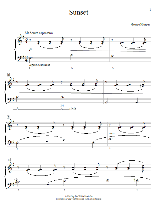 Download George Kiorpes Sunset Sheet Music and learn how to play Easy Piano PDF digital score in minutes