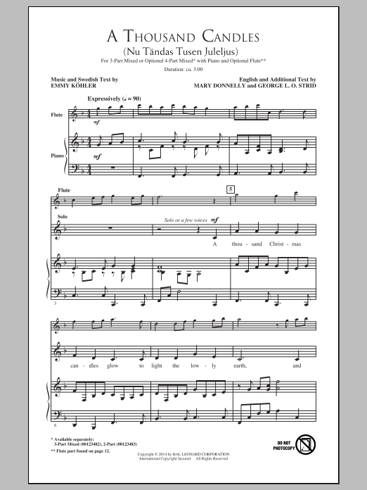 Download George L.O. Strid A Thousand Candles (Nu Tandas Tusen Juleljus) Sheet Music and learn how to play 2-Part Choir PDF digital score in minutes