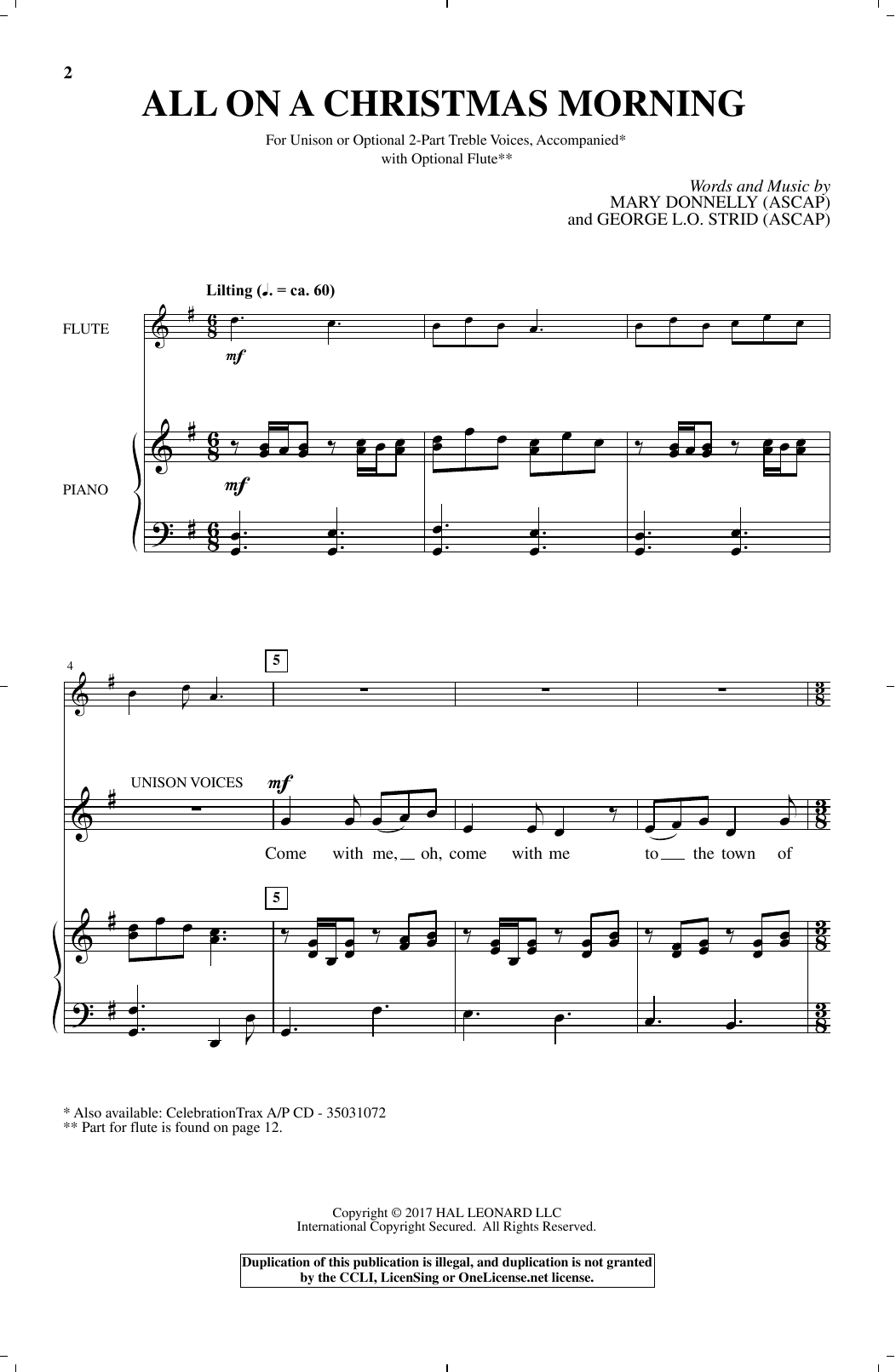 Download George L.O. Strid All On A Christmas Morning Sheet Music and learn how to play Unison Choral PDF digital score in minutes