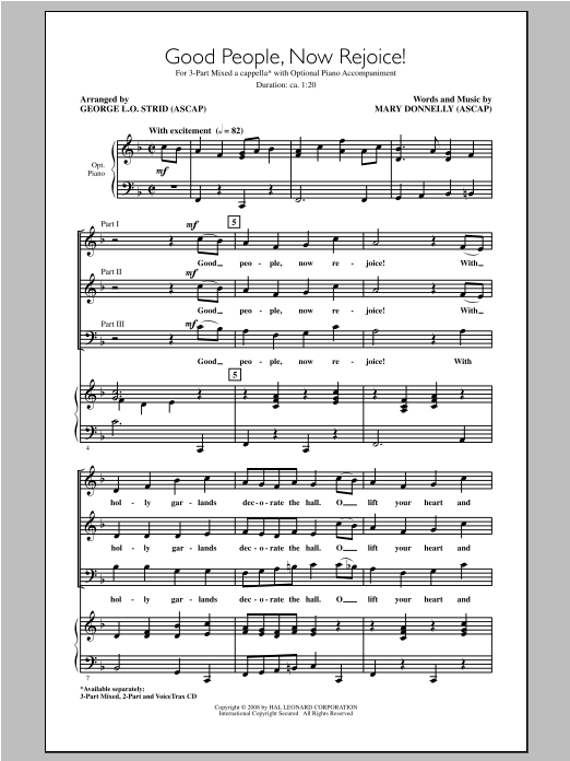 Download Mary Donnelly Good People, Now Rejoice! (arr. George L.O. Strid) Sheet Music and learn how to play 3-Part Mixed PDF digital score in minutes