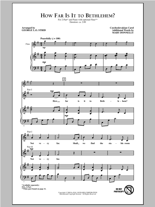 Download Traditional Carol How Far Is It To Bethlehem? (arr. George L.O. Strid) Sheet Music and learn how to play 2-Part Choir PDF digital score in minutes