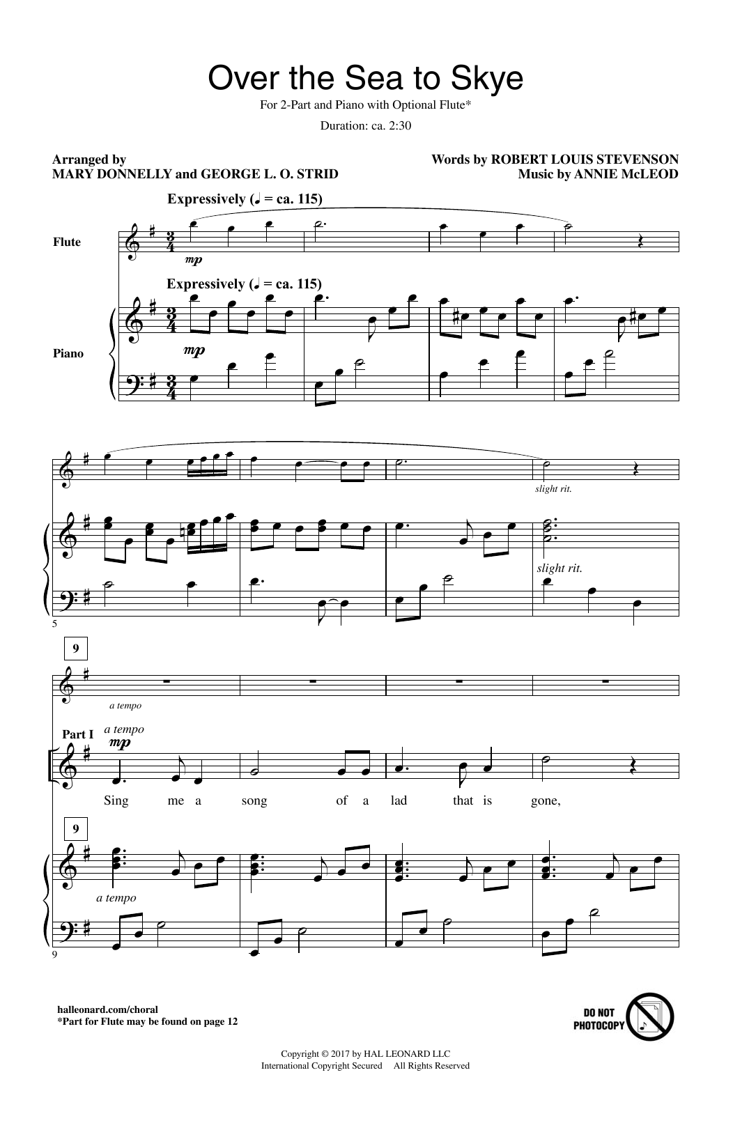 Download George L.O. Strid Over The Sea To Skye Sheet Music and learn how to play 2-Part Choir PDF digital score in minutes