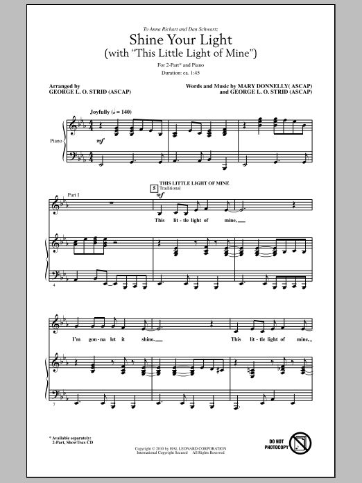 Download George L.O. Strid Shine Your Light (with This Little Light Of Mine) Sheet Music and learn how to play 2-Part Choir PDF digital score in minutes