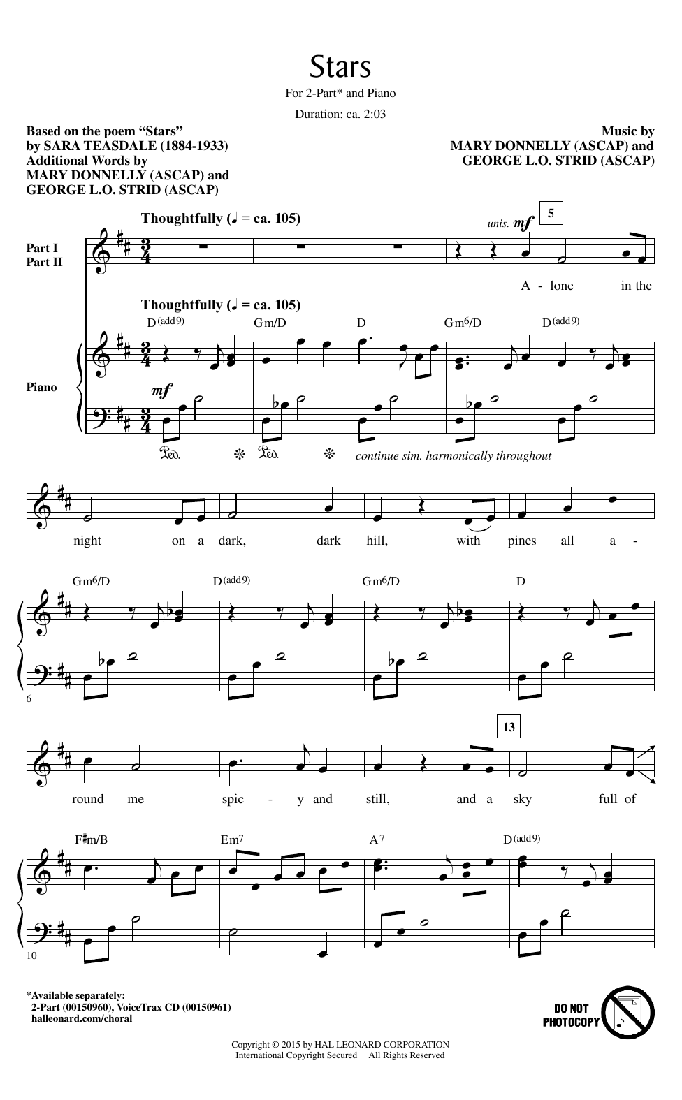 Download George L.O. Strid Stars Sheet Music and learn how to play 2-Part Choir PDF digital score in minutes