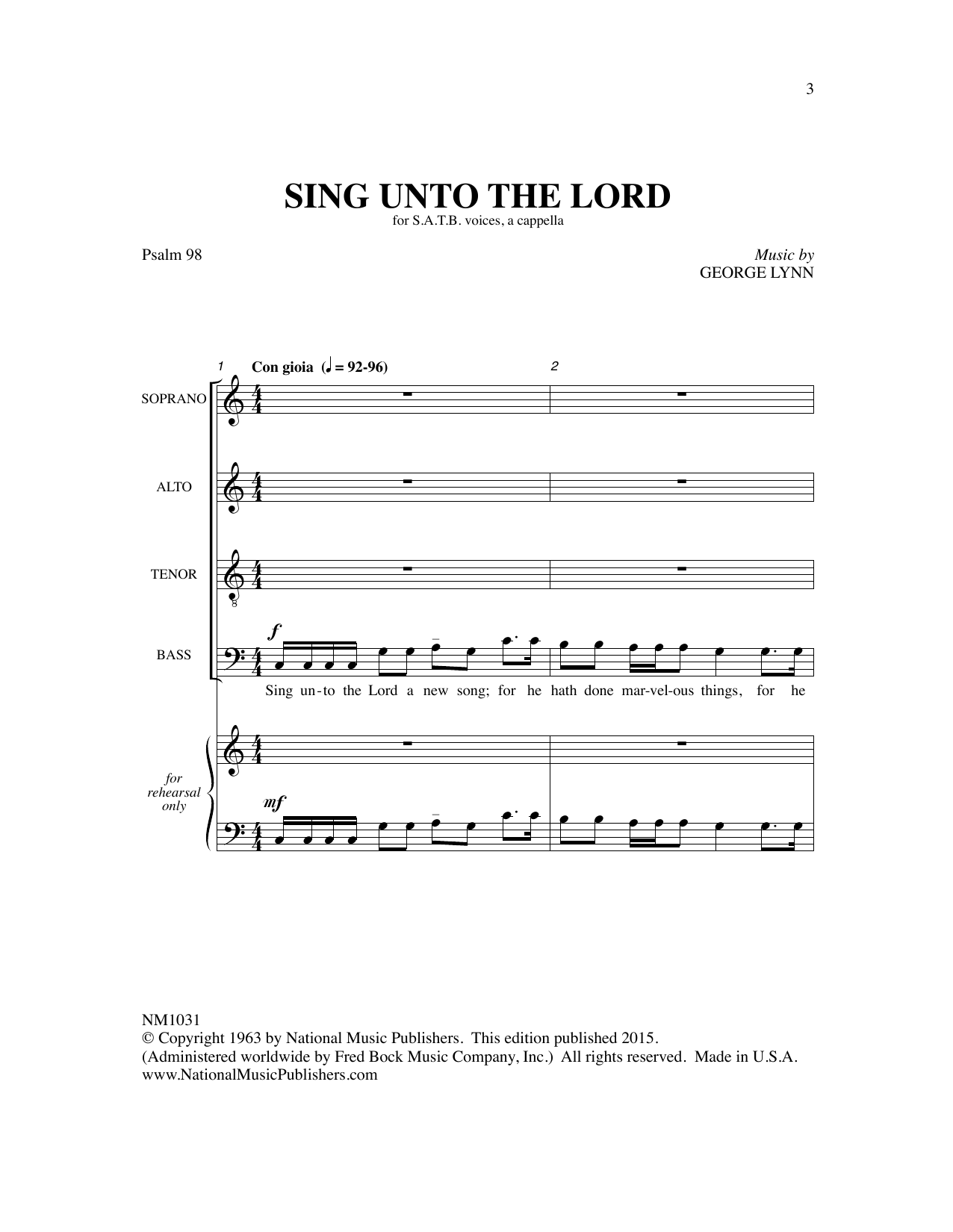 Download George Lynn Sing Unto The Lord Sheet Music and learn how to play SATB Choir PDF digital score in minutes