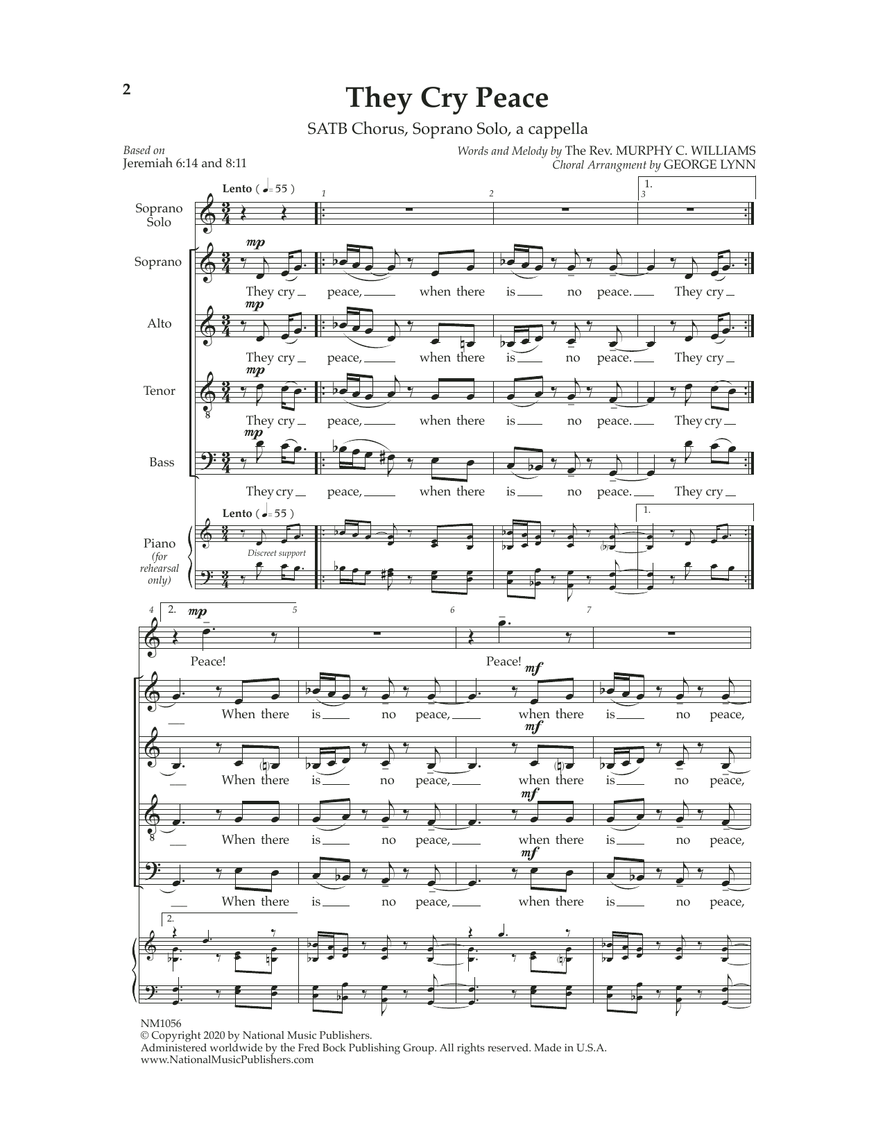 Download George Lynn They Cry Peace Sheet Music and learn how to play SATB Choir PDF digital score in minutes