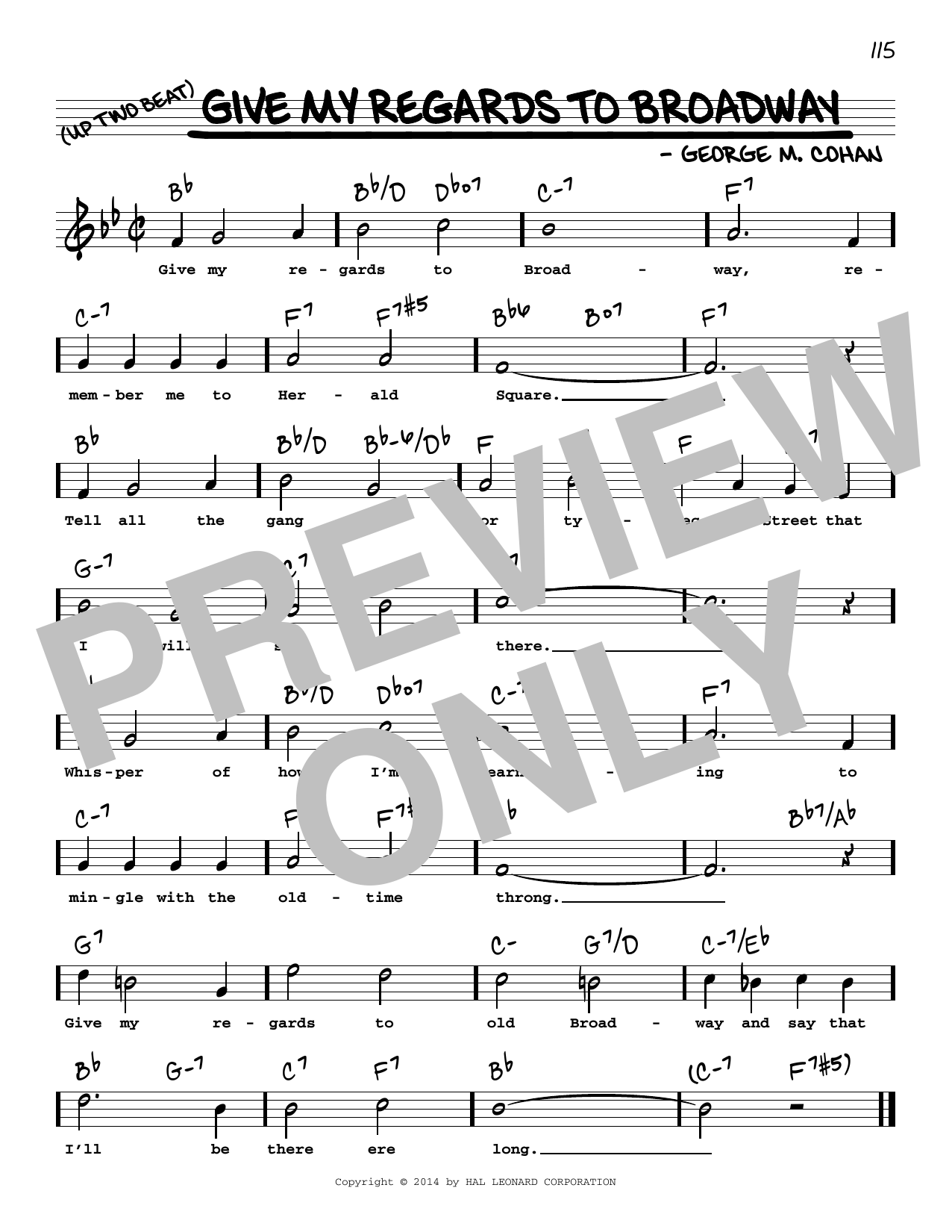 Download George M. Cohan Give My Regards To Broadway (High Voice) Sheet Music and learn how to play Real Book – Melody, Lyrics & Chords PDF digital score in minutes