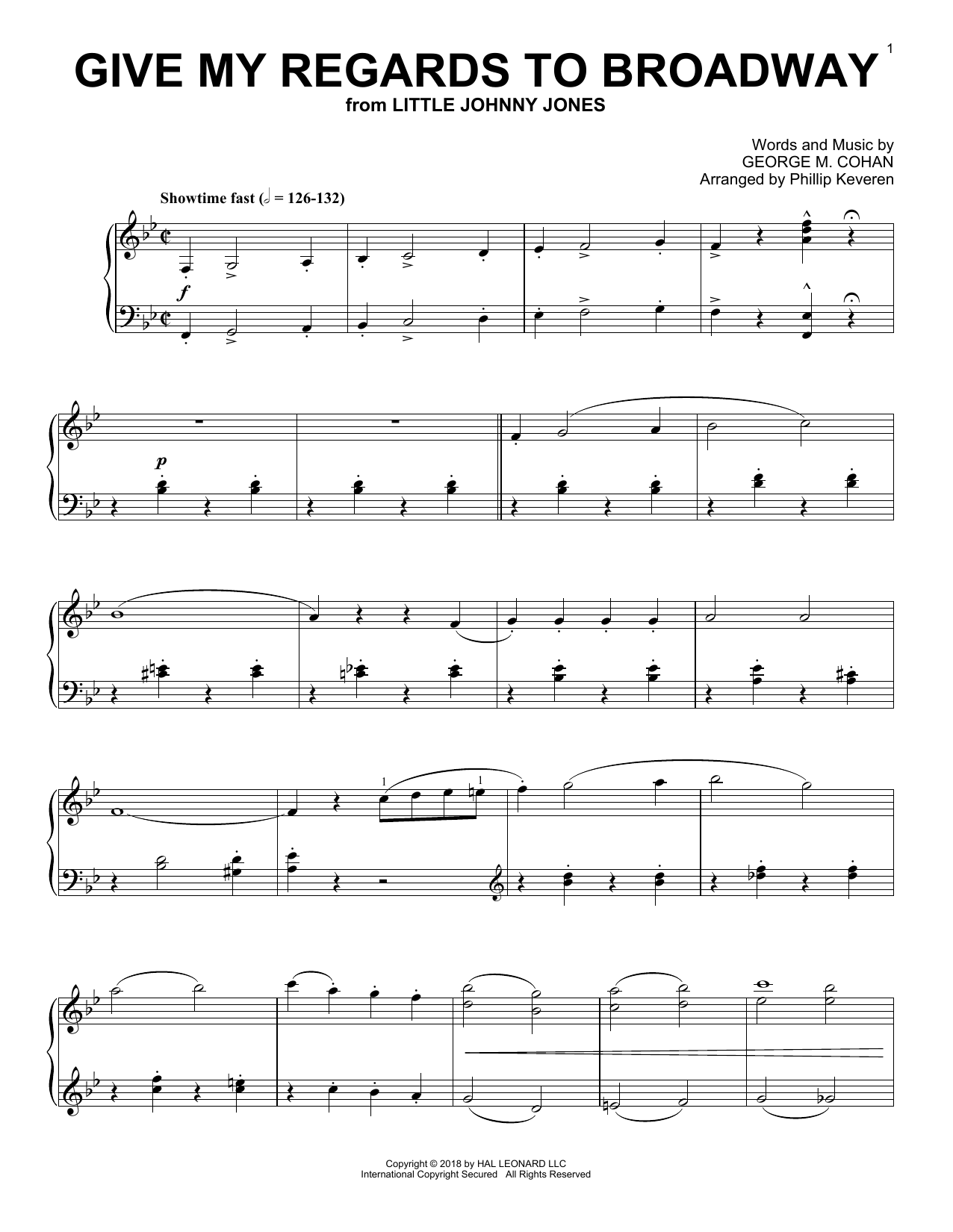 Download George M. Cohan Give My Regards To Broadway [Jazz version] (arr. Phillip Keveren) Sheet Music and learn how to play Piano Solo PDF digital score in minutes