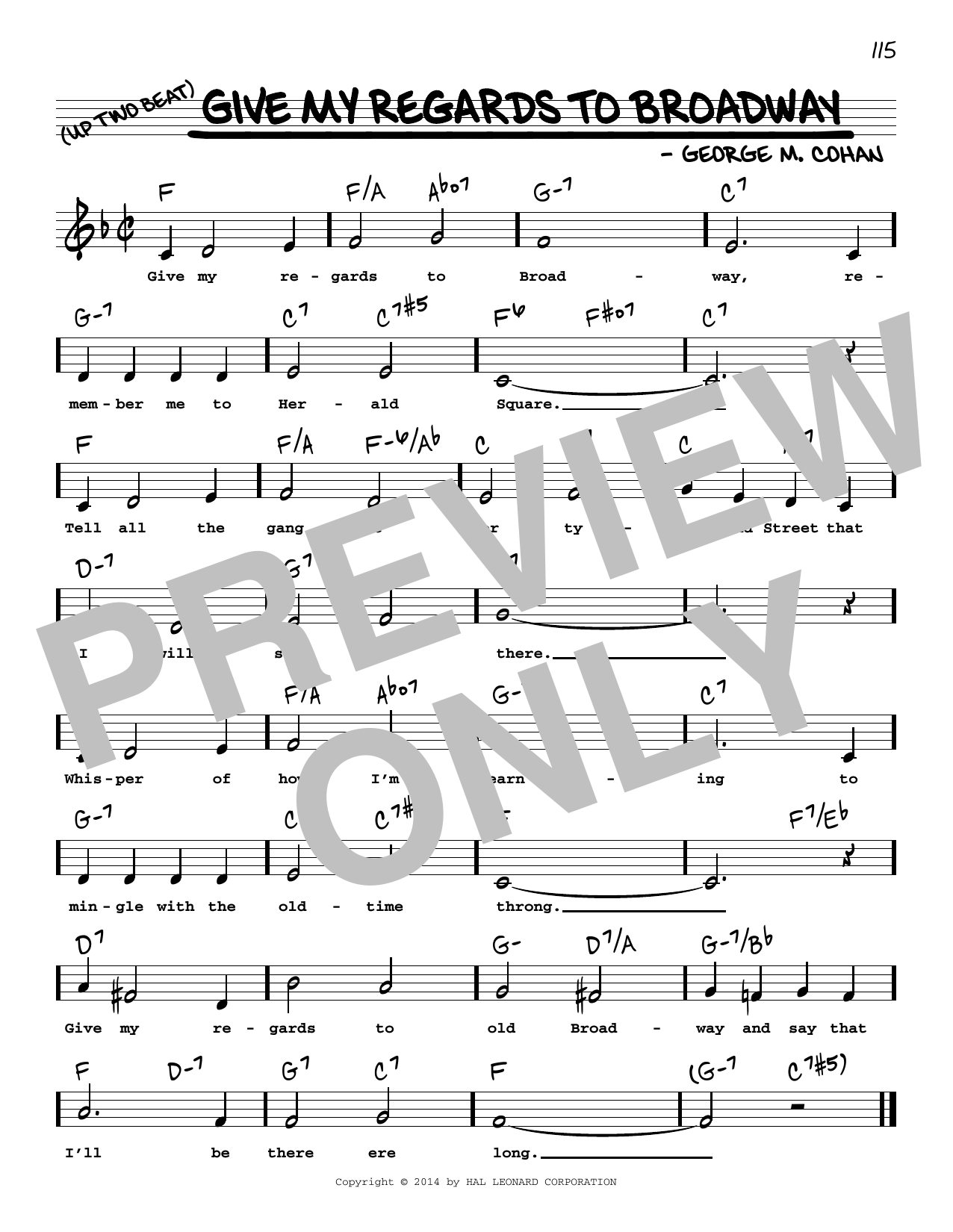 Download George M. Cohan Give My Regards To Broadway (Low Voice) Sheet Music and learn how to play Real Book – Melody, Lyrics & Chords PDF digital score in minutes