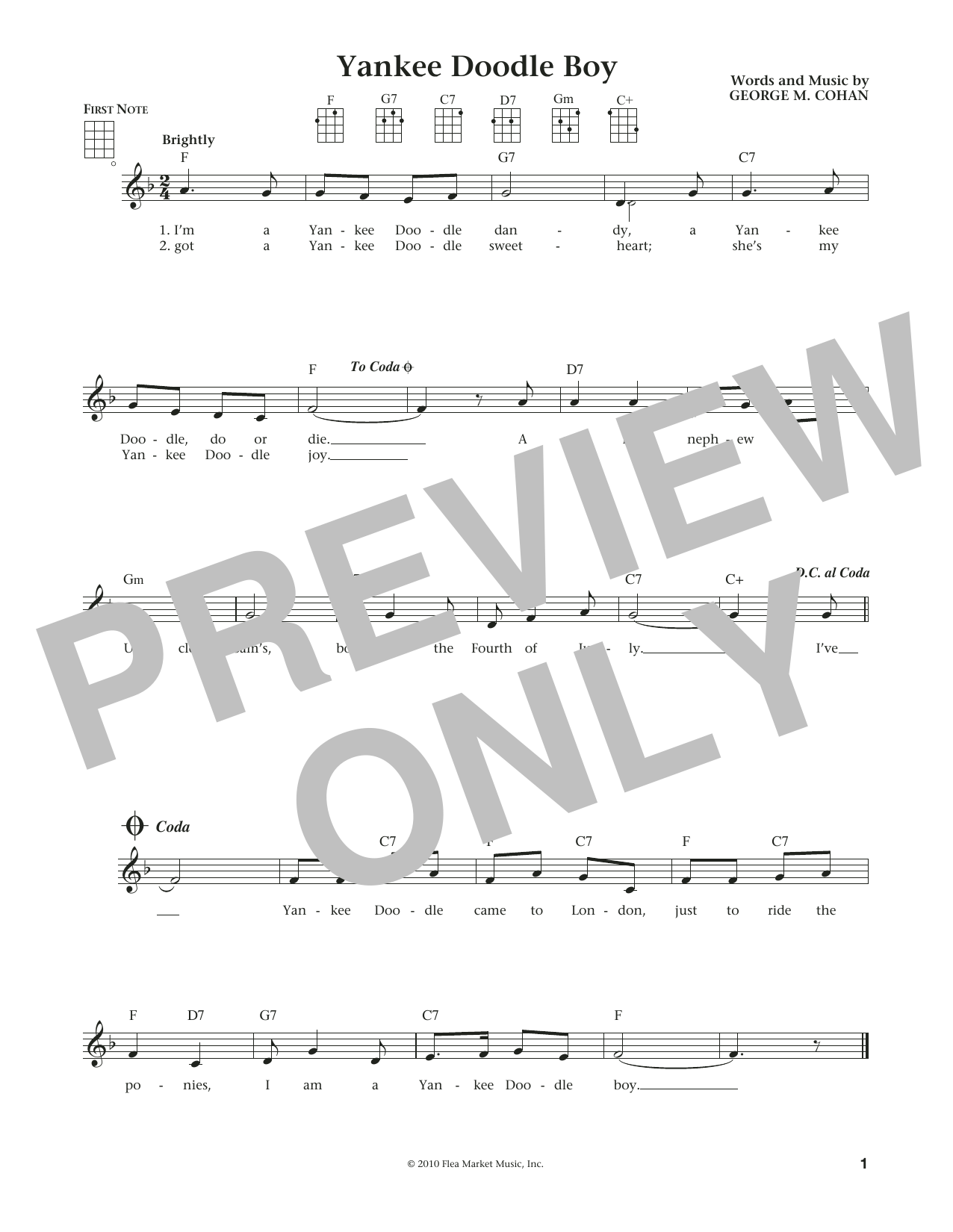 Download George M. Cohan Yankee Doodle Boy Sheet Music and learn how to play Ukulele PDF digital score in minutes