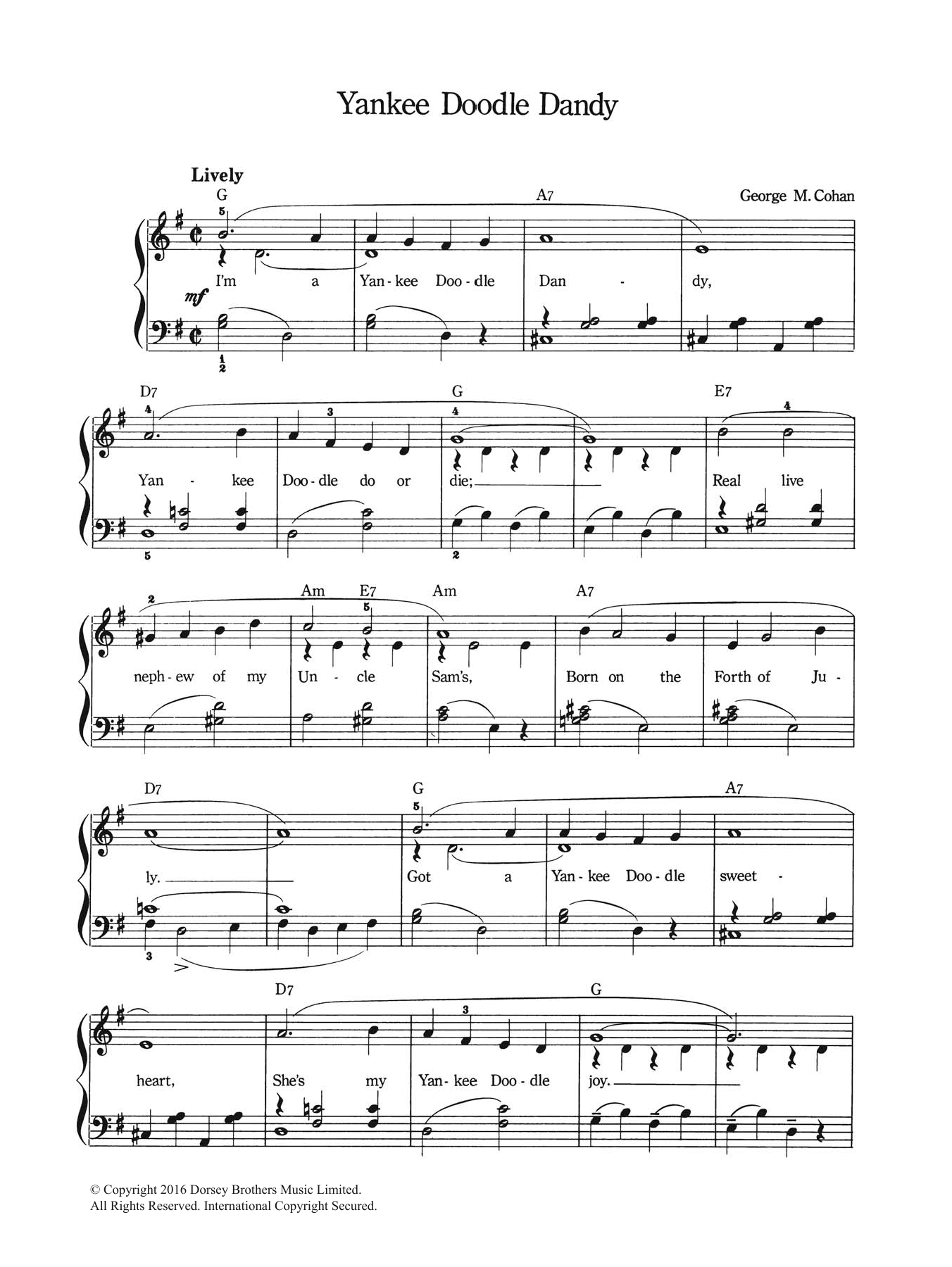 Download George M. Cohan Yankee Doodle Dandy Sheet Music and learn how to play Piano & Vocal PDF digital score in minutes