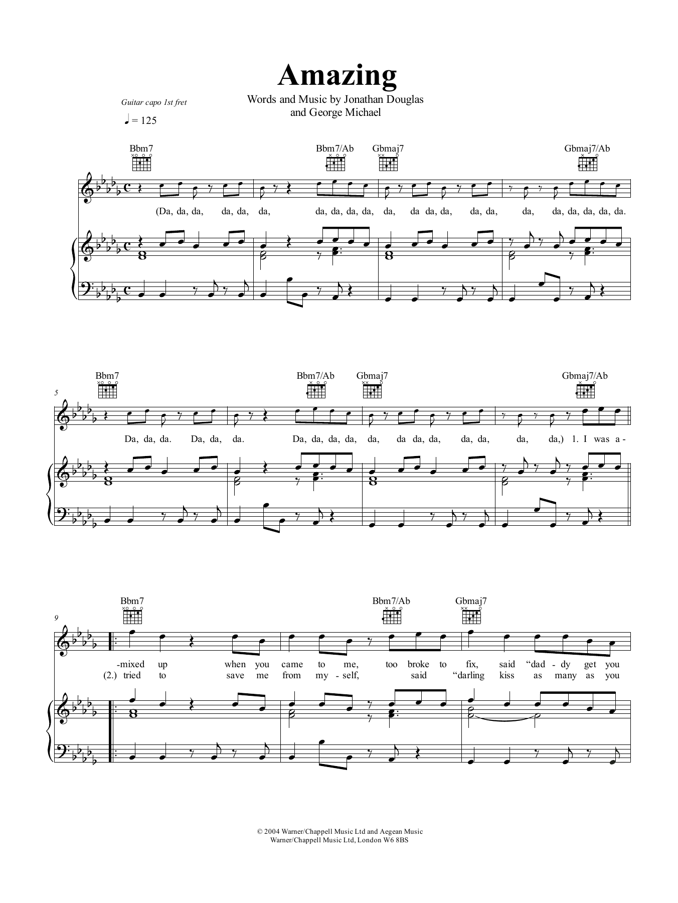 Download George Michael Amazing Sheet Music and learn how to play Piano, Vocal & Guitar (Right-Hand Melody) PDF digital score in minutes