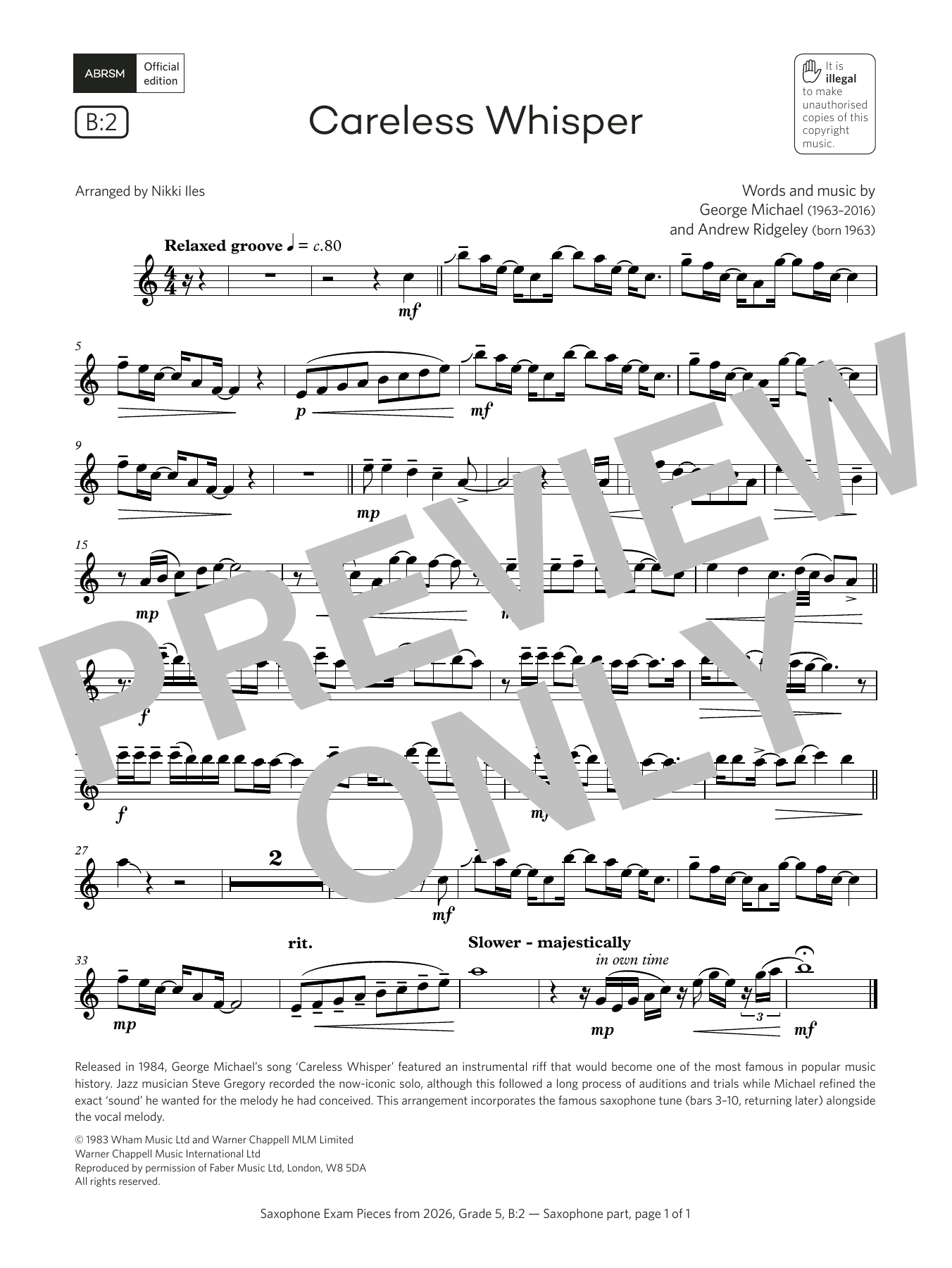 Download George Michael Careless Whisper (Grade 5, list B2, from the ABRSM Saxophone Syllabus from 2026) Sheet Music and learn how to play Alto Sax Solo PDF digital score in minutes