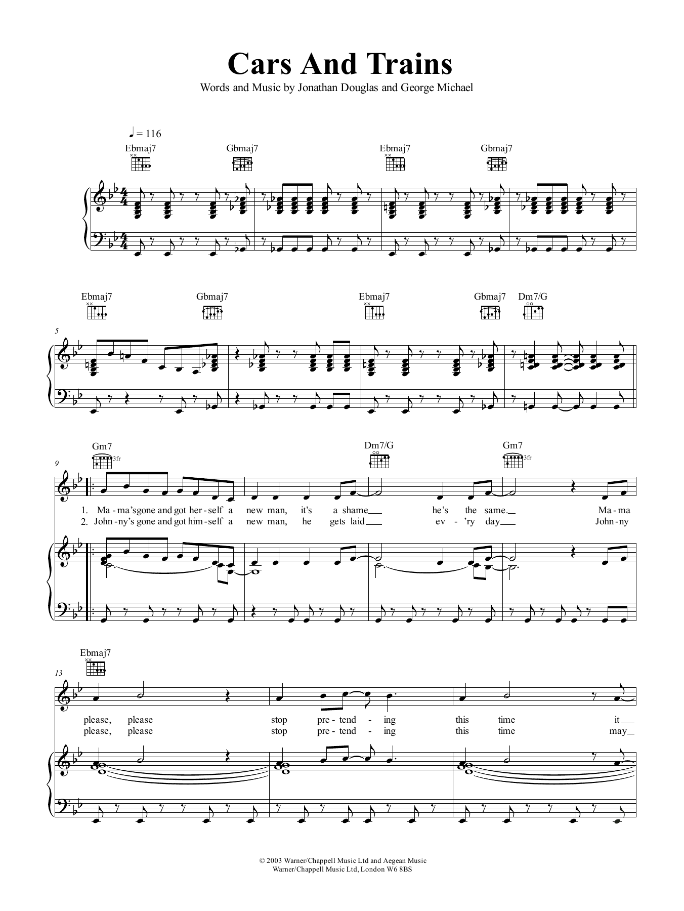 Download George Michael Cars And Trains Sheet Music and learn how to play Piano, Vocal & Guitar (Right-Hand Melody) PDF digital score in minutes
