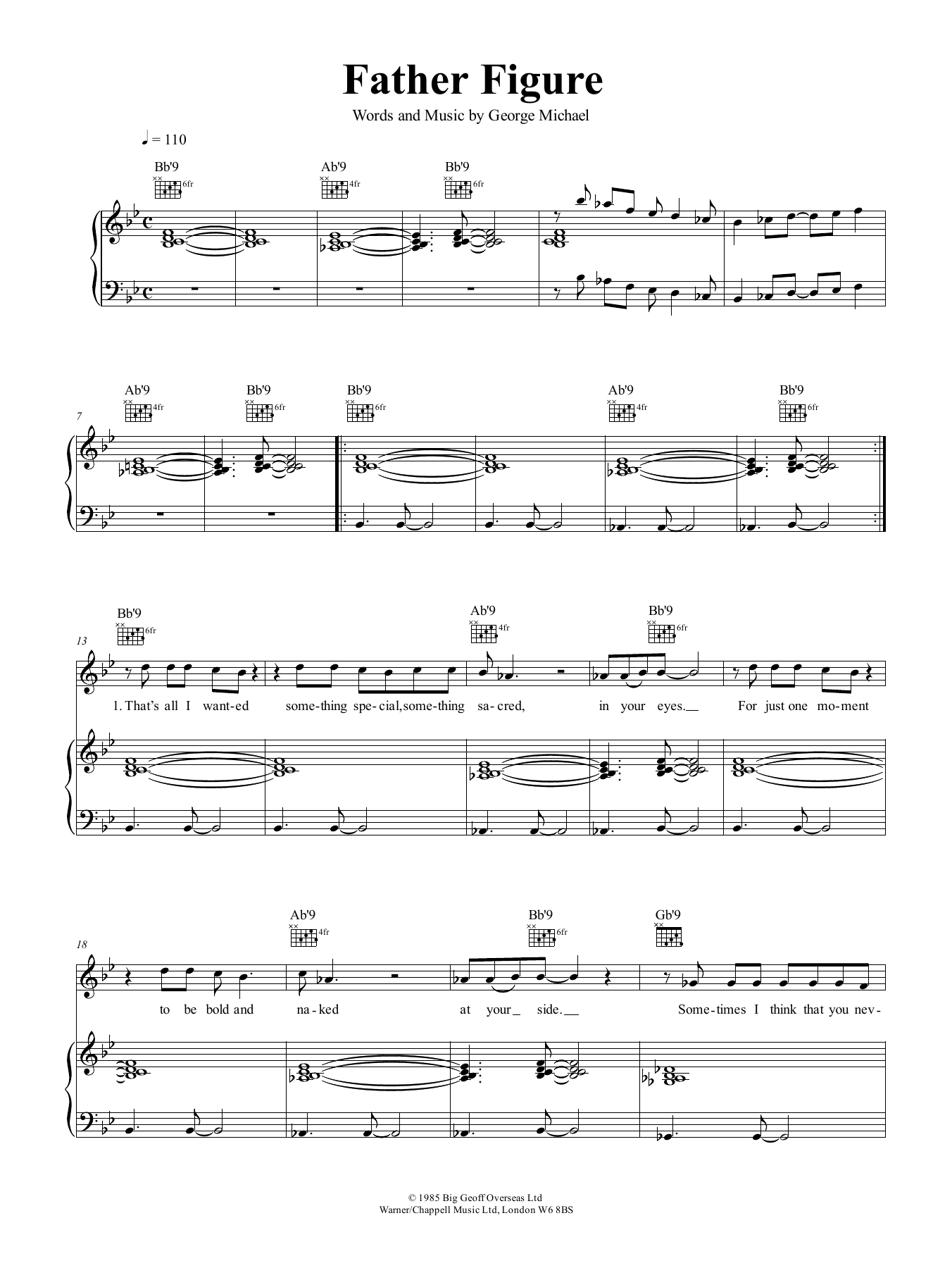Download George Michael Father Figure Sheet Music and learn how to play Piano, Vocal & Guitar (Right-Hand Melody) PDF digital score in minutes