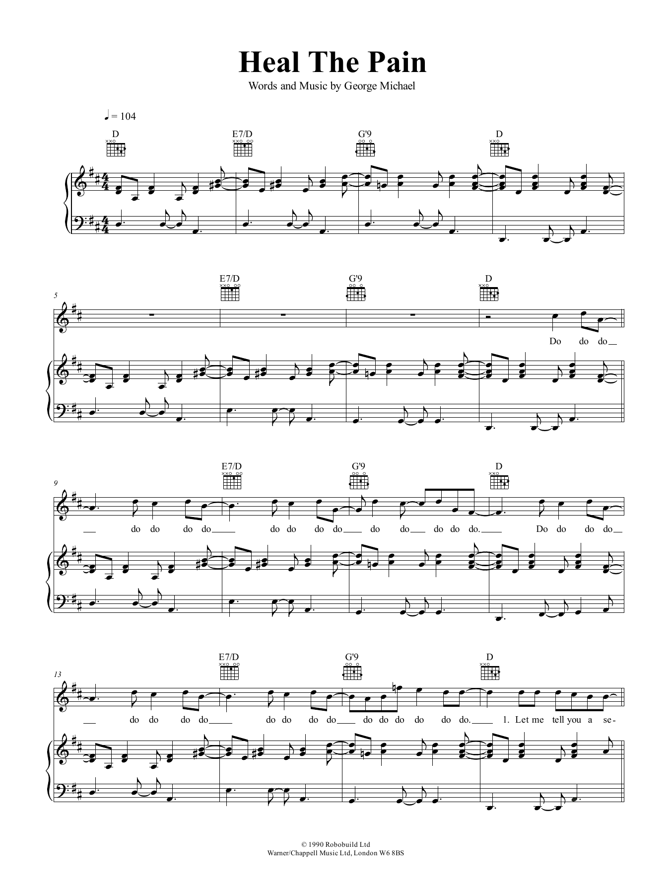 Download George Michael Heal The Pain Sheet Music and learn how to play Piano, Vocal & Guitar Chords (Right-Hand Melody) PDF digital score in minutes