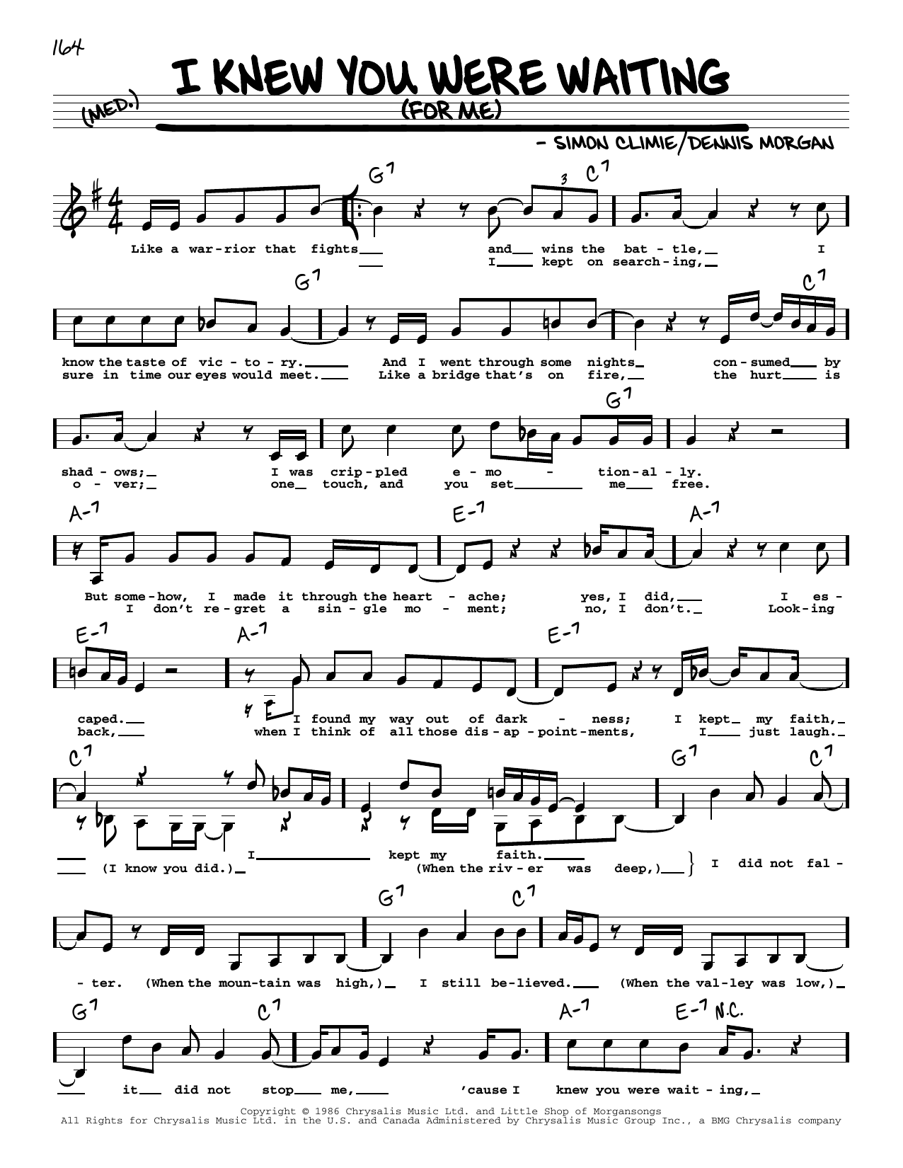 Download George Michael I Knew You Were Waiting (For Me) (Low Voice) Sheet Music and learn how to play Real Book – Melody, Lyrics & Chords PDF digital score in minutes