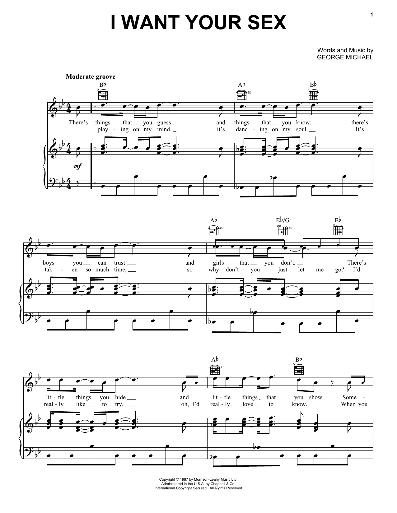 Download George Michael I Want Your Sex Sheet Music and learn how to play Piano, Vocal & Guitar (Right-Hand Melody) PDF digital score in minutes