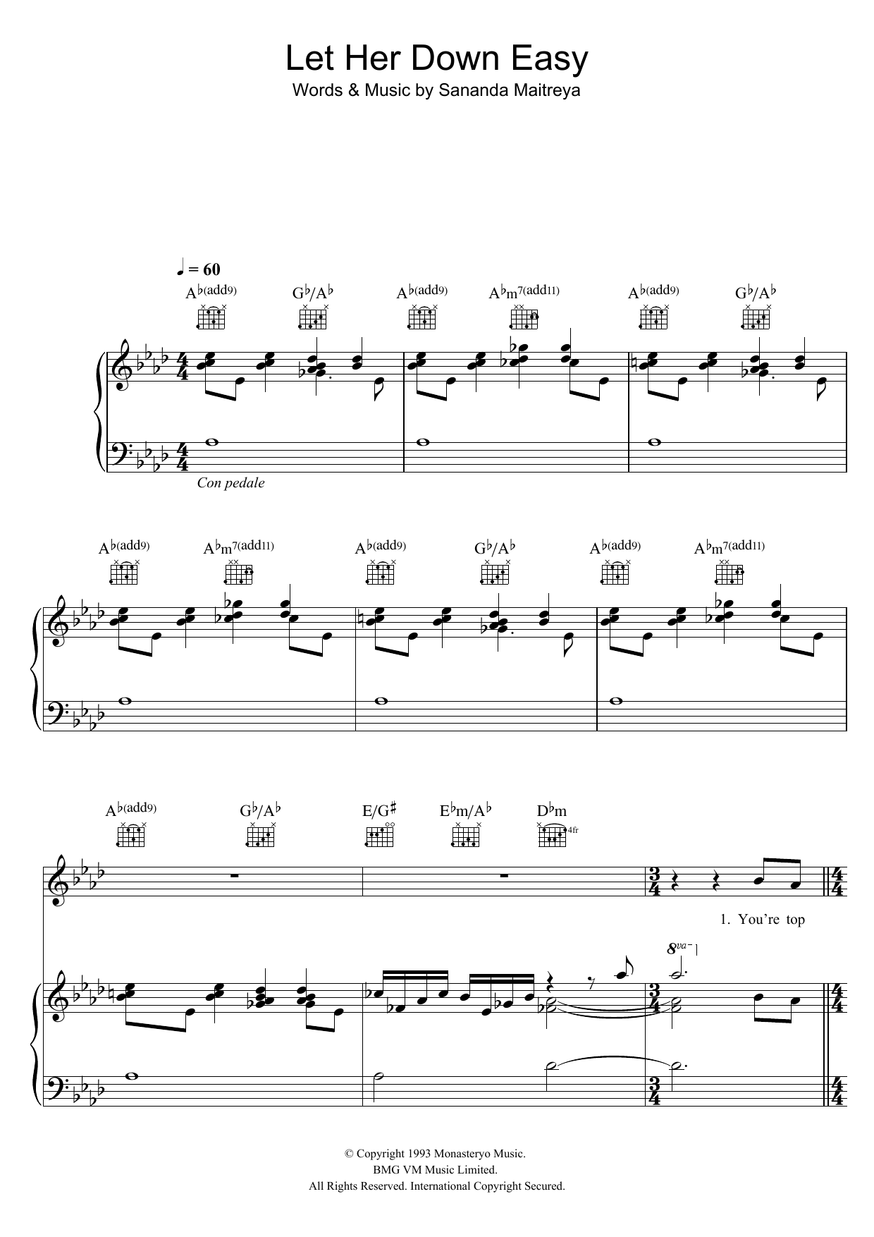Download George Michael Let Her Down Easy Sheet Music and learn how to play Piano, Vocal & Guitar PDF digital score in minutes