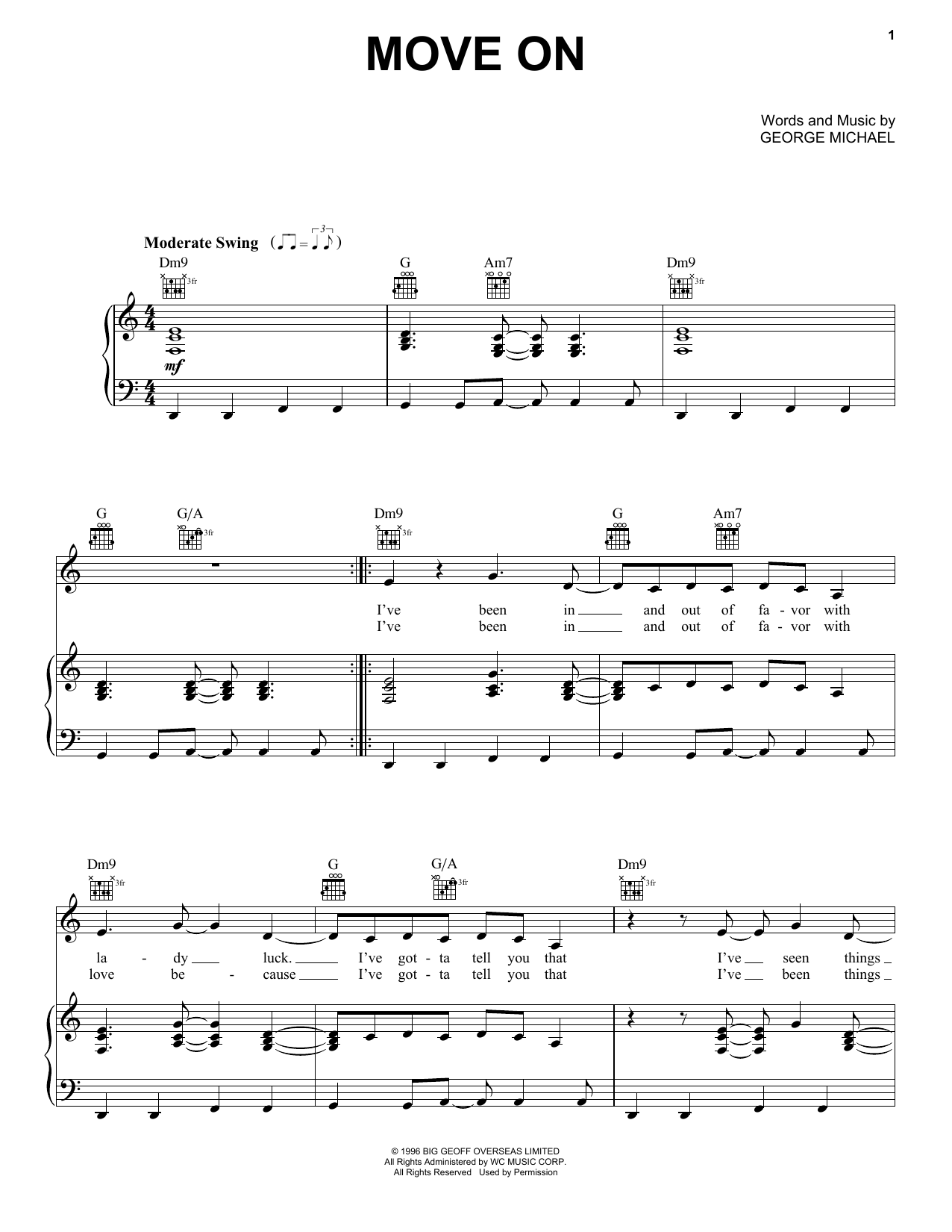 Download George Michael Move On Sheet Music and learn how to play Piano, Vocal & Guitar Chords (Right-Hand Melody) PDF digital score in minutes