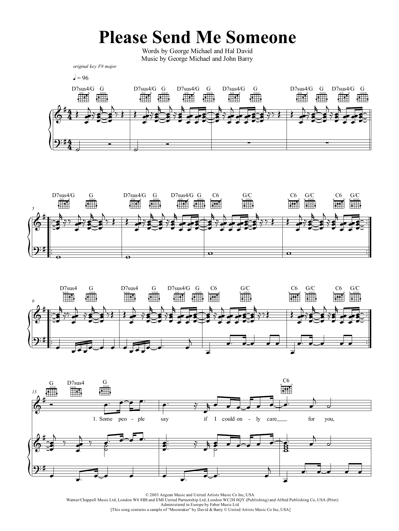 Download George Michael Please Send Me Someone Sheet Music and learn how to play Piano, Vocal & Guitar (Right-Hand Melody) PDF digital score in minutes