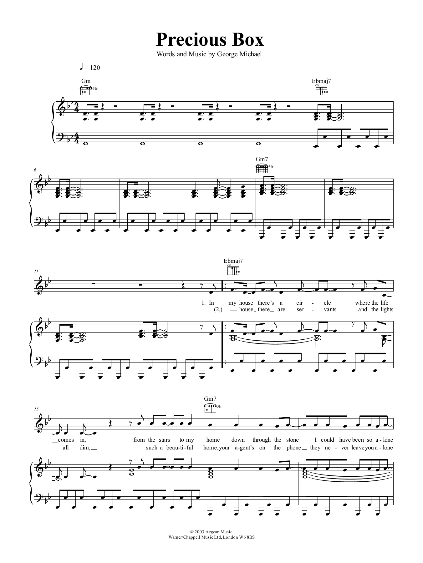 Download George Michael Precious Box Sheet Music and learn how to play Piano, Vocal & Guitar (Right-Hand Melody) PDF digital score in minutes