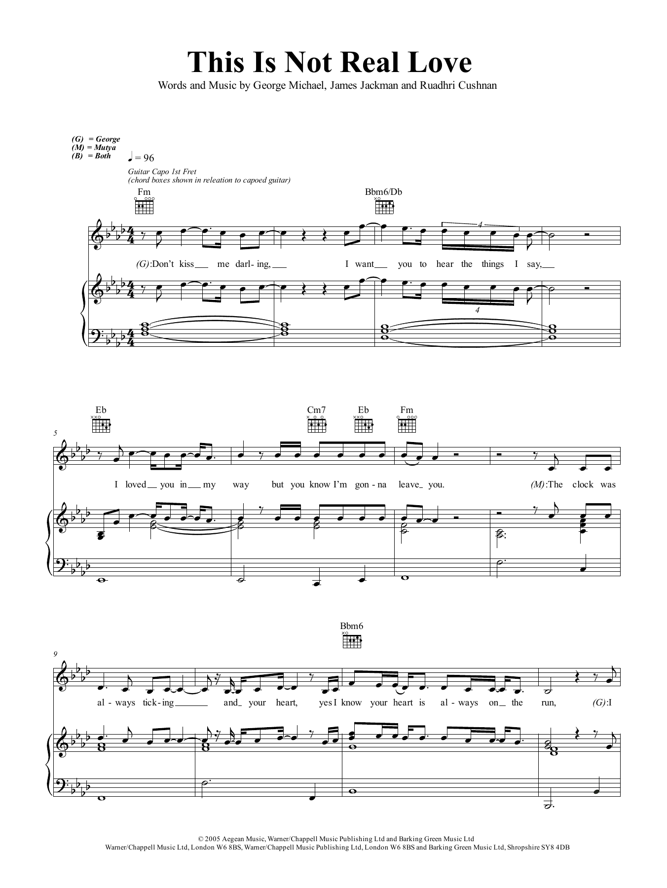 Download George Michael This Is Not Real Love Sheet Music and learn how to play Piano, Vocal & Guitar (Right-Hand Melody) PDF digital score in minutes