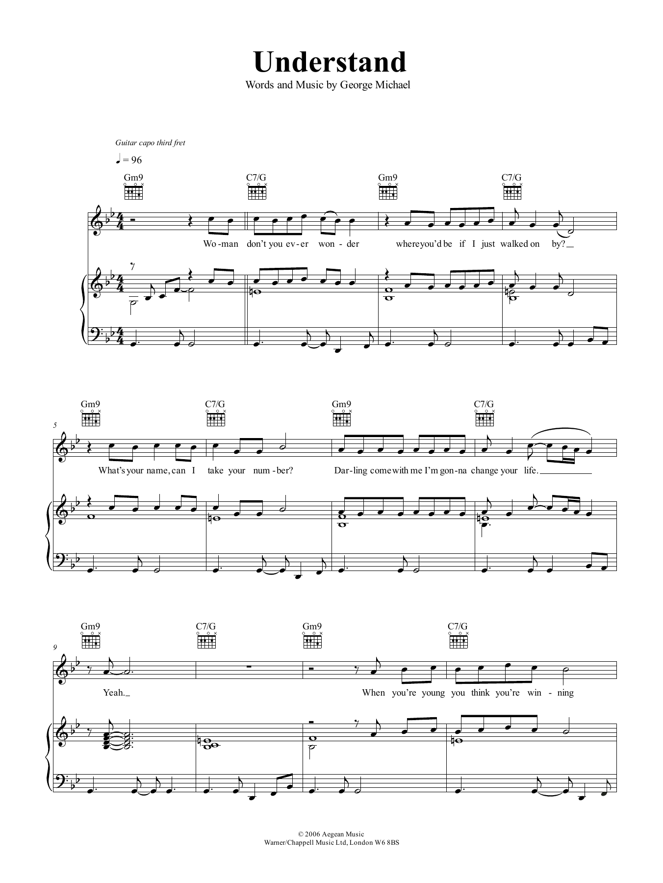 Download George Michael Understand Sheet Music and learn how to play Piano, Vocal & Guitar (Right-Hand Melody) PDF digital score in minutes