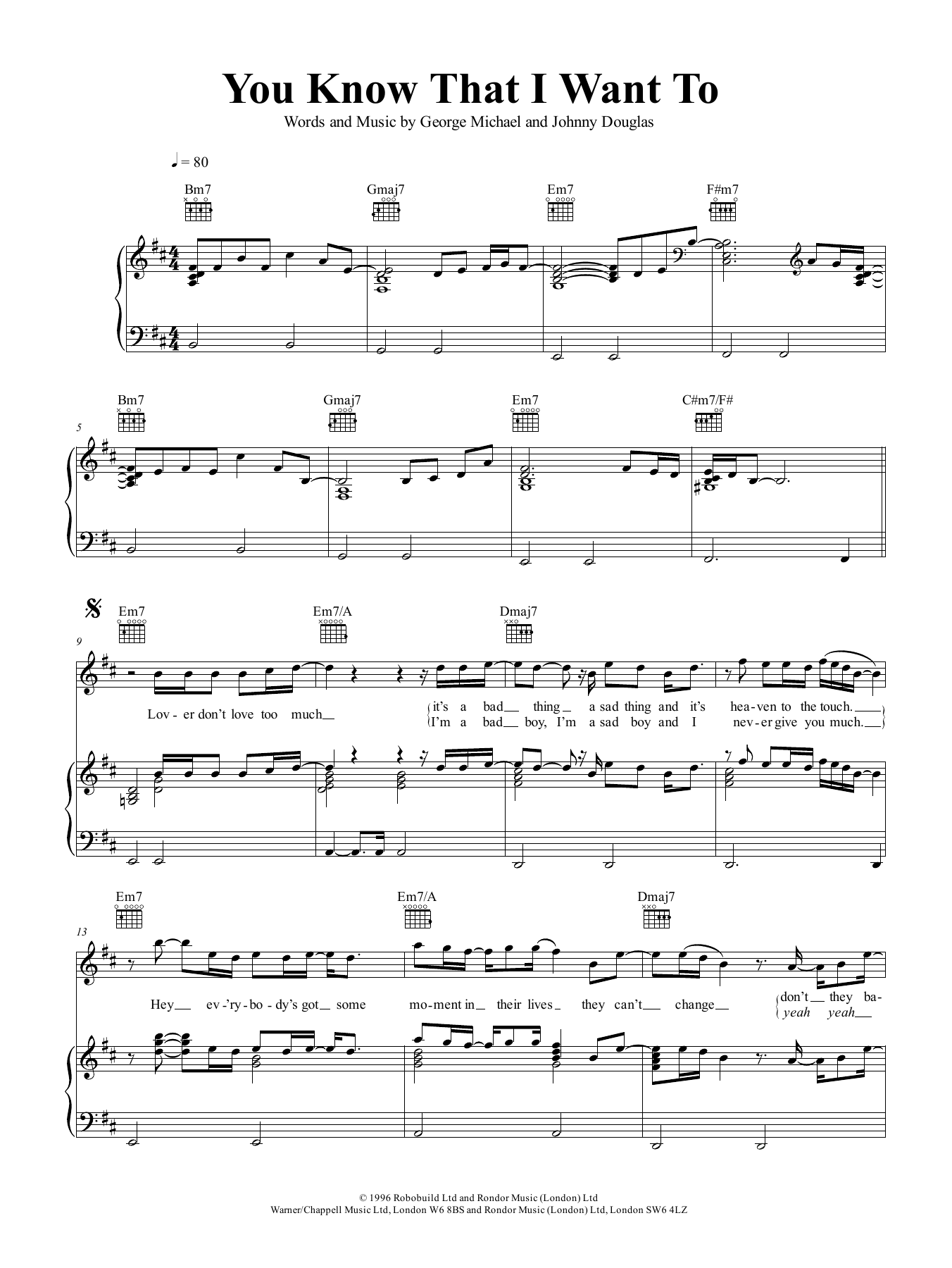 Download George Michael You Know That I Want To Sheet Music and learn how to play Piano, Vocal & Guitar (Right-Hand Melody) PDF digital score in minutes