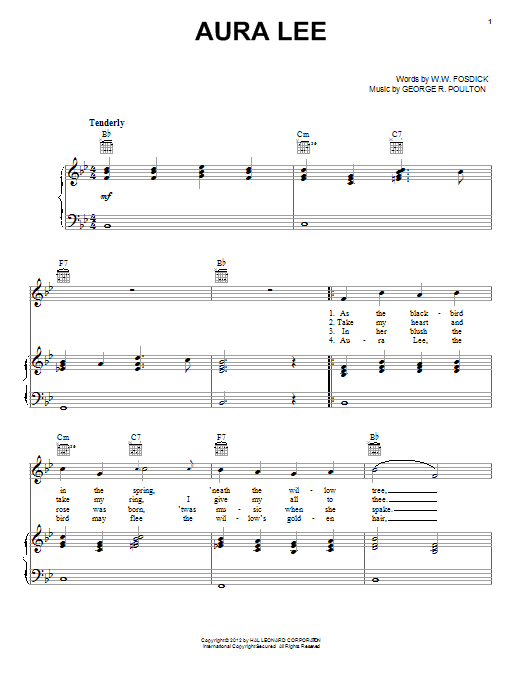Download George R. Poulton Aura Lee Sheet Music and learn how to play Melody Line, Lyrics & Chords PDF digital score in minutes