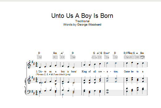 Download Christmas Carol Unto Us A Boy Is Born Sheet Music and learn how to play Piano, Vocal & Guitar (Right-Hand Melody) PDF digital score in minutes