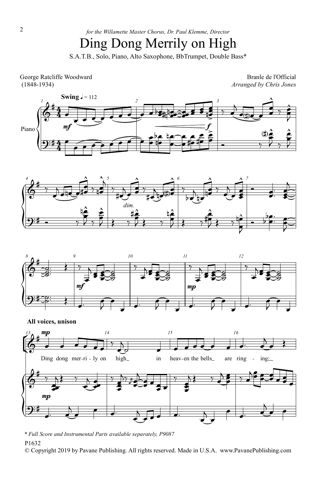 Download George Ratcliffe Woodward and Branle de l'Official Ding Dong Merrily on High (arr. Chris Jones) Sheet Music and learn how to play SATB Choir PDF digital score in minutes