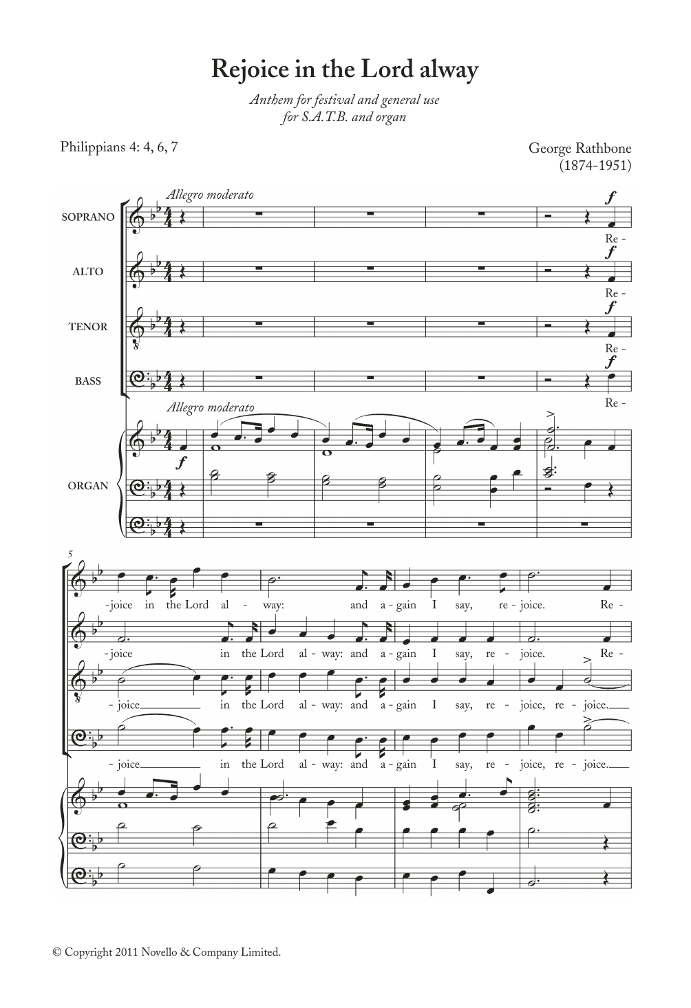 Download George Rathbone Rejoice In The Lord Alway Sheet Music and learn how to play SATB PDF digital score in minutes