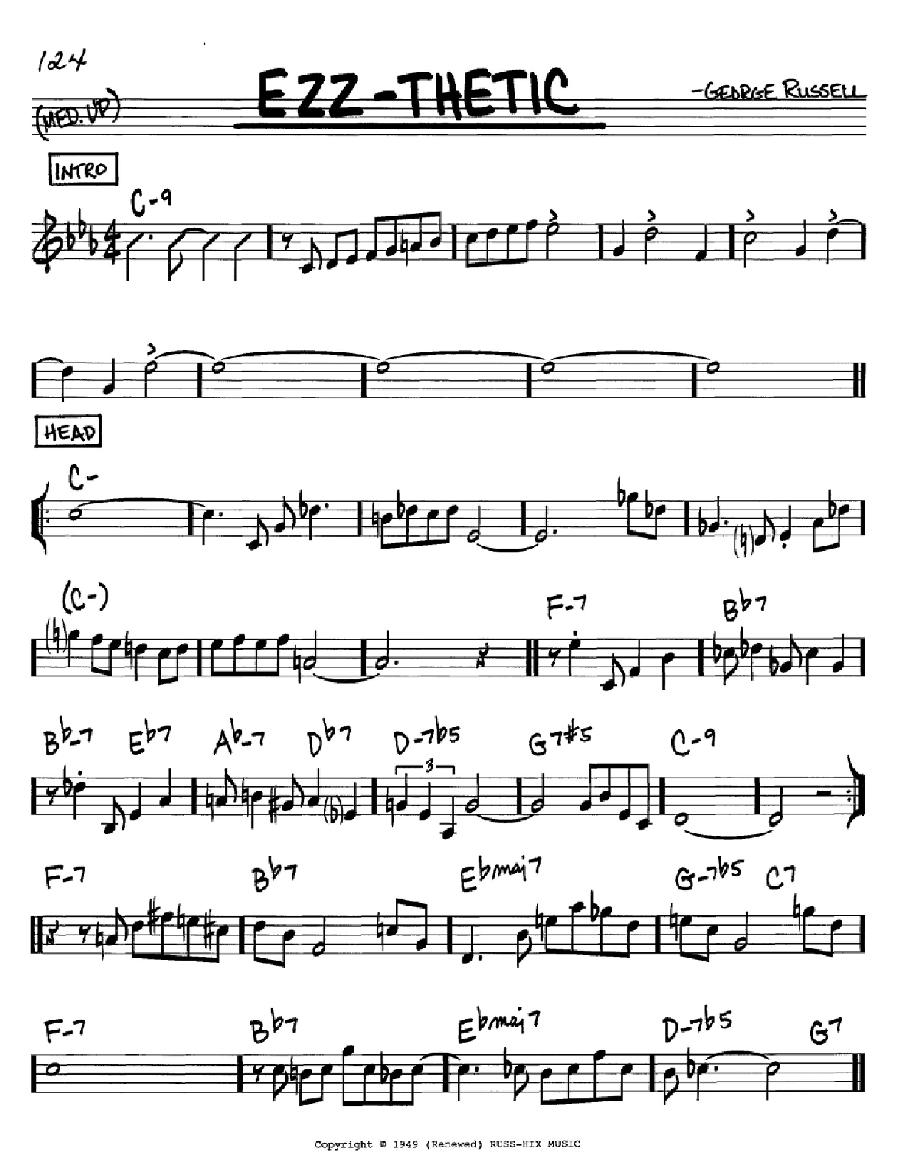 Download George Russell Ezz-thetic Sheet Music and learn how to play Real Book – Melody & Chords – C Instruments PDF digital score in minutes