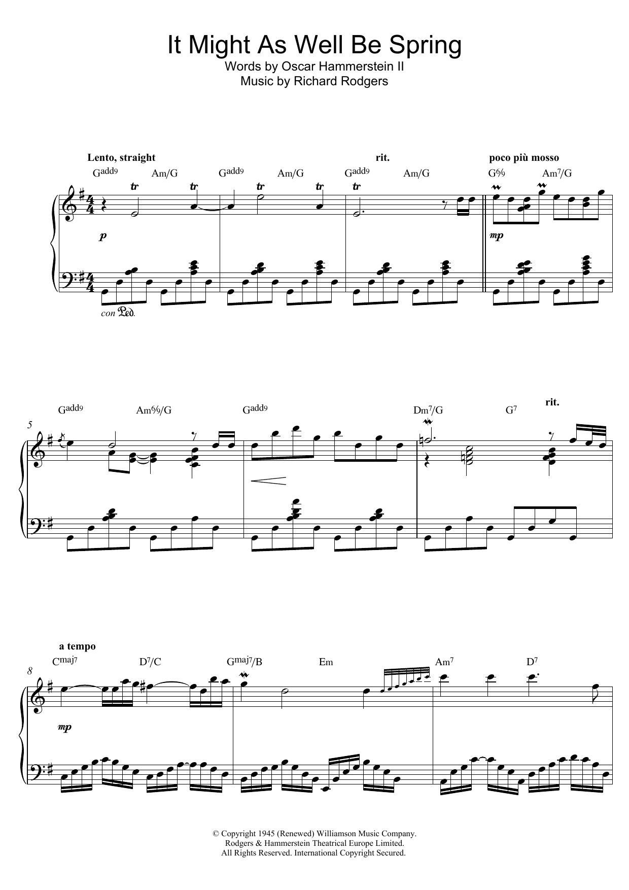 Download George Shearing It Might As Well Be Spring (from 'State Fair') Sheet Music and learn how to play Piano PDF digital score in minutes
