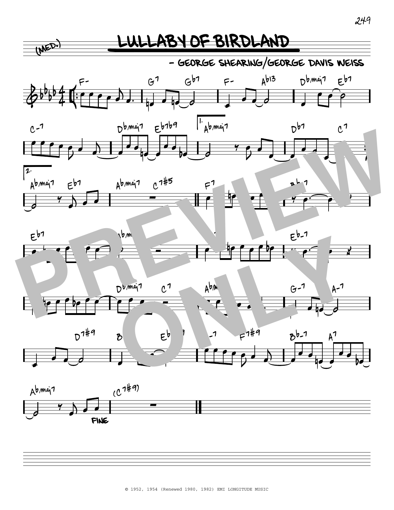 Download George Shearing Lullaby Of Birdland [Reharmonized version] (arr. Jack Grassel) Sheet Music and learn how to play Real Book – Melody & Chords PDF digital score in minutes