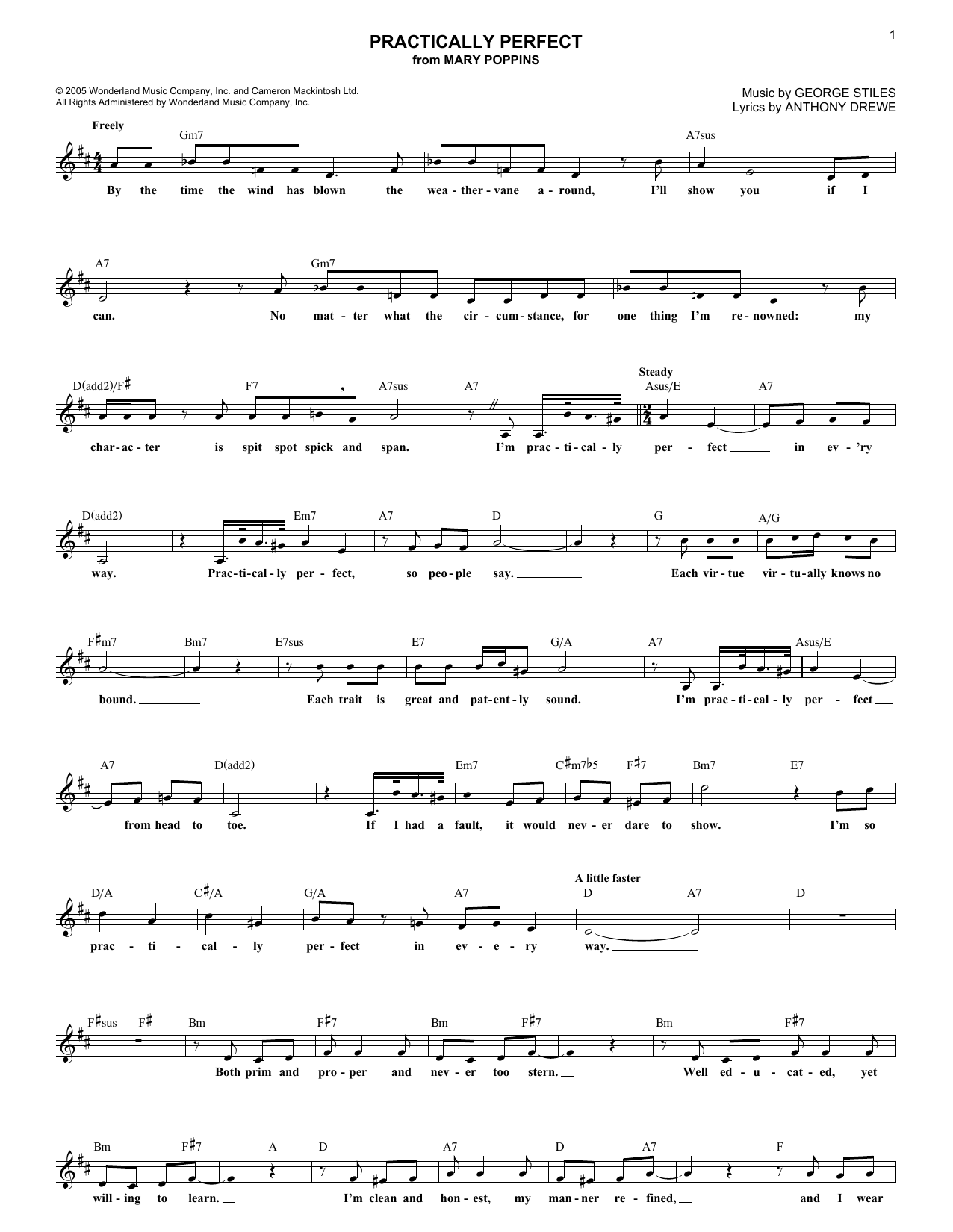 Download George Stiles Practically Perfect Sheet Music and learn how to play Melody Line, Lyrics & Chords PDF digital score in minutes