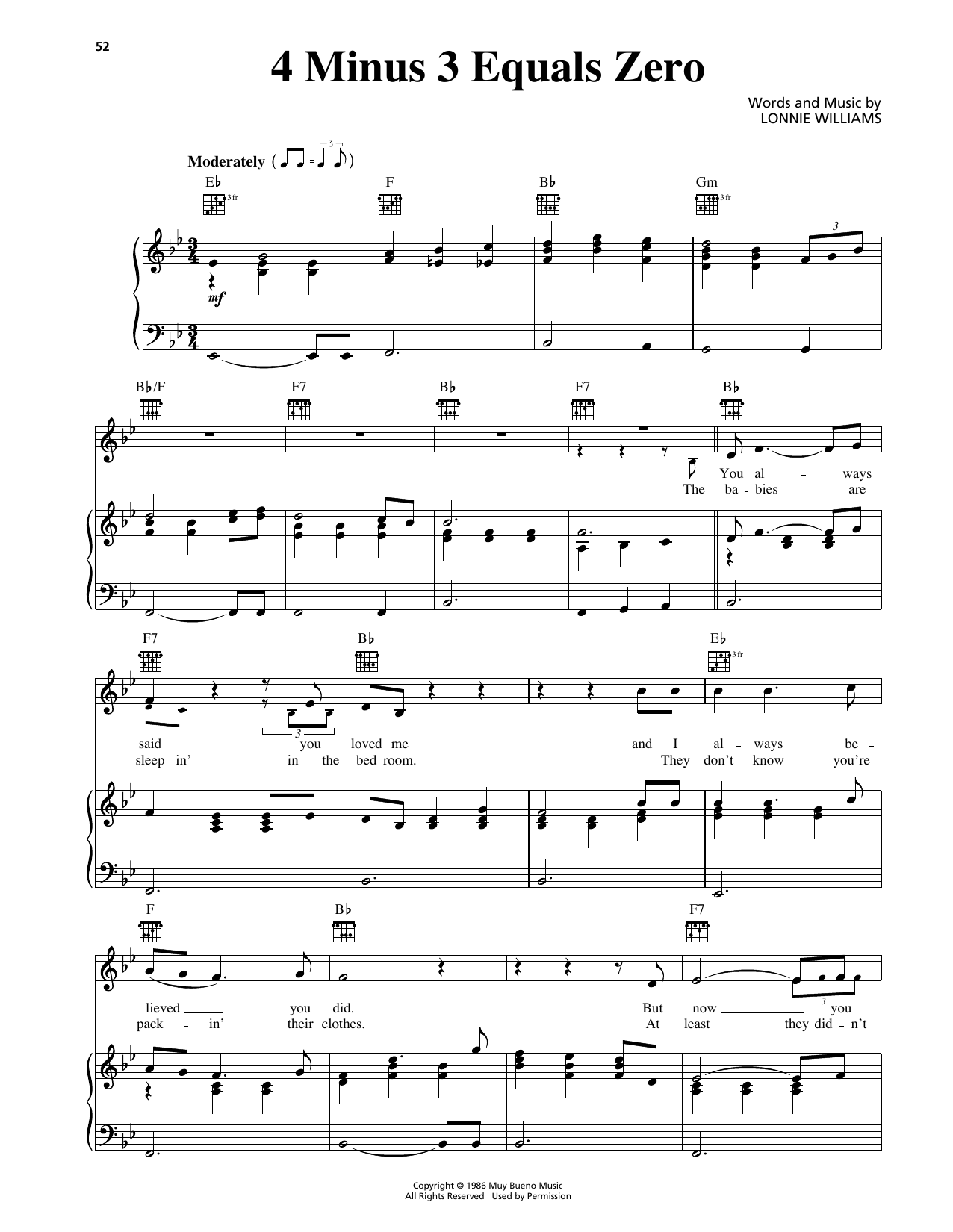 Download George Strait 4 Minus 3 Equals Zero Sheet Music and learn how to play Piano, Vocal & Guitar Chords (Right-Hand Melody) PDF digital score in minutes
