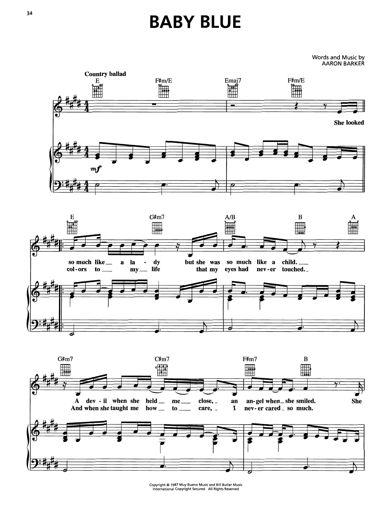 Download George Strait Baby Blue Sheet Music and learn how to play Piano, Vocal & Guitar Chords (Right-Hand Melody) PDF digital score in minutes